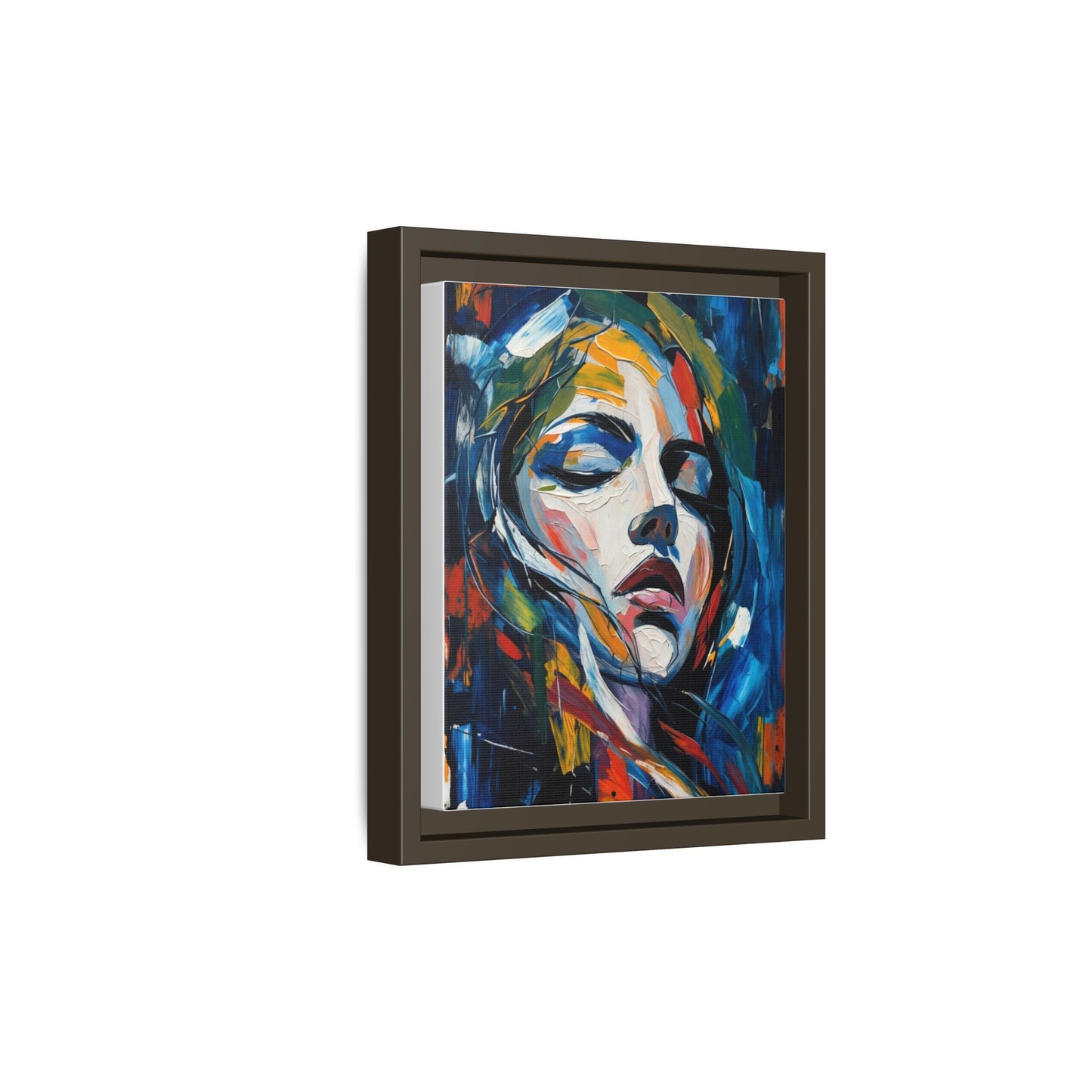 Abstract Colorful Woman Portrait — Framed Matte Canvas Wall Art