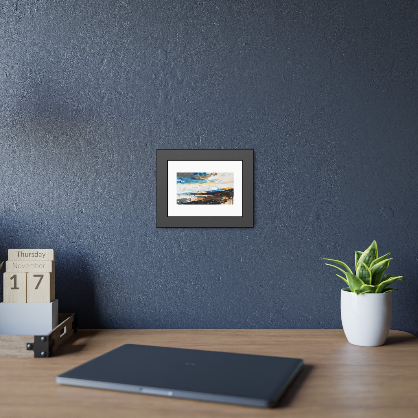 Framed Abstract Poster — Blue & Gold Coastal Abstract Art Print