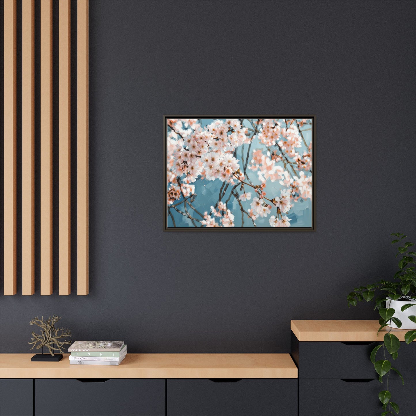 Framed Cherry Blossom Matte Canvas Print — Soft Pink Floral Wall Art