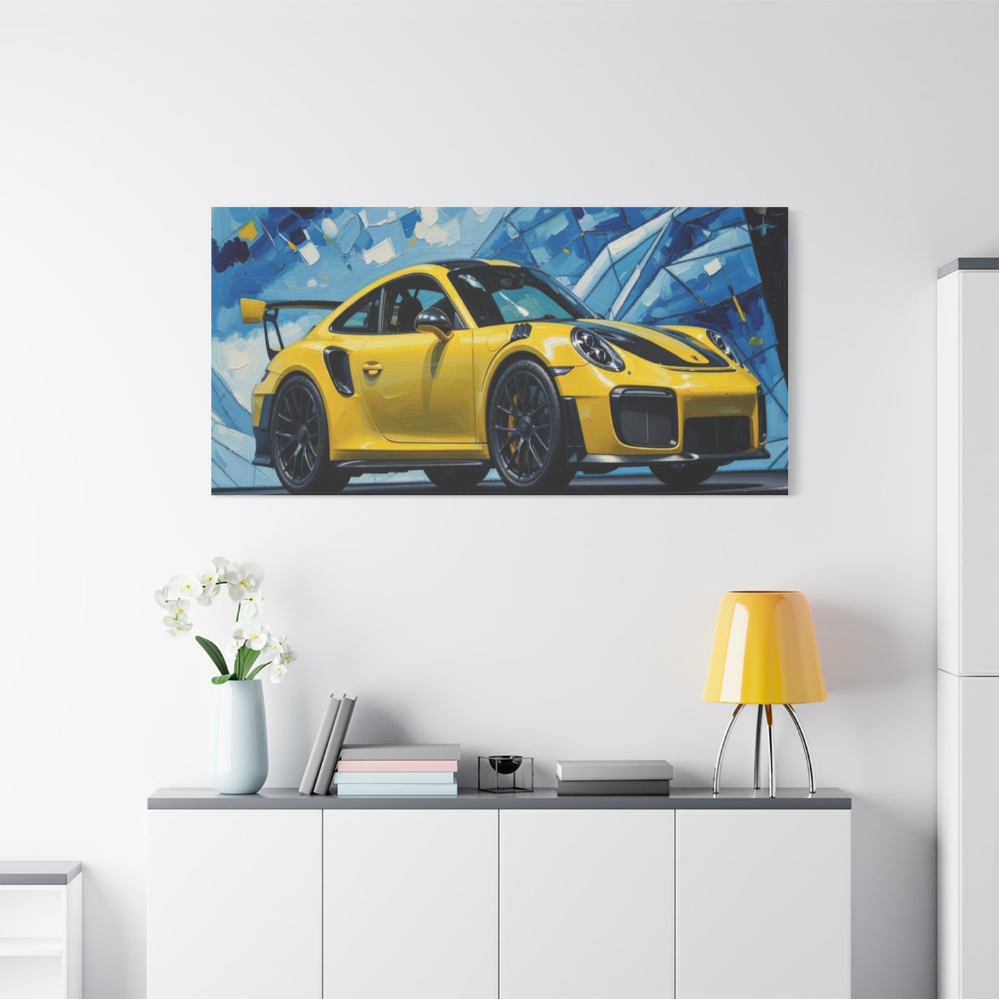 Yellow Porsche Sports Car Canvas Print — Modern Automotive Wall Art