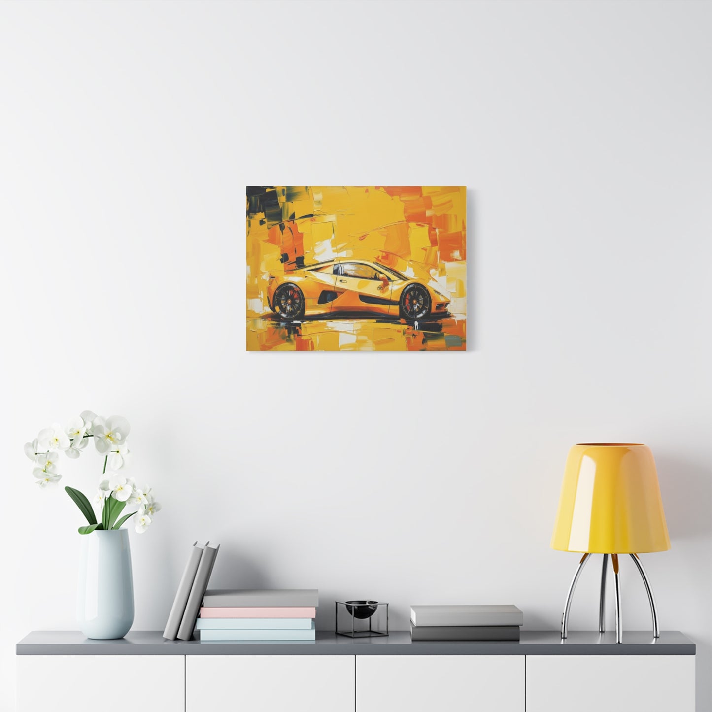 Yellow Sports Car Abstract Canvas Art - Matte Stretched Wall Print