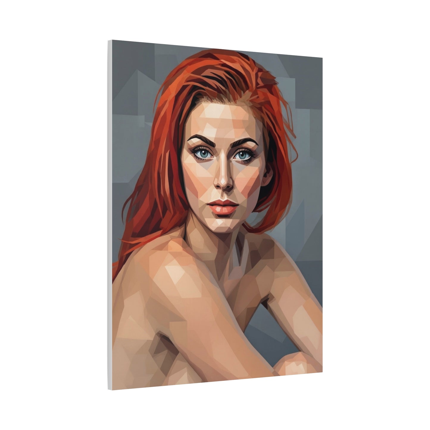 Geometric Redhead Portrait Matte Canvas Print — Modern Pop Art Wall Decor