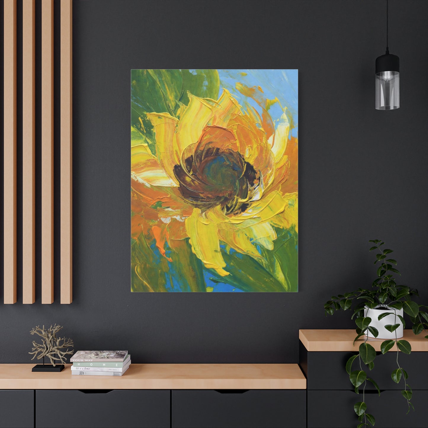 Sunflower Abstract Matte Canvas Wall Art — Bright Floral Painting on Stretched Canvas