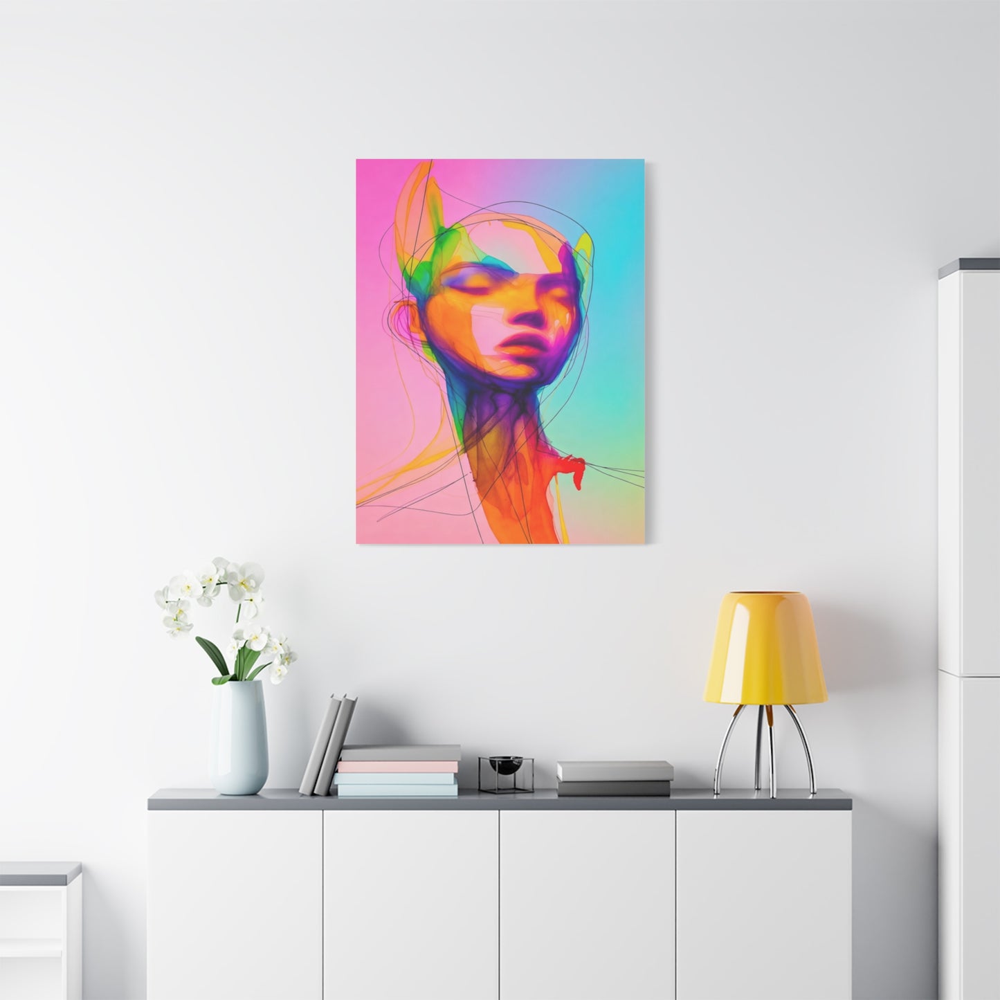 Abstract Neon Portrait Matte Canvas Wall Art