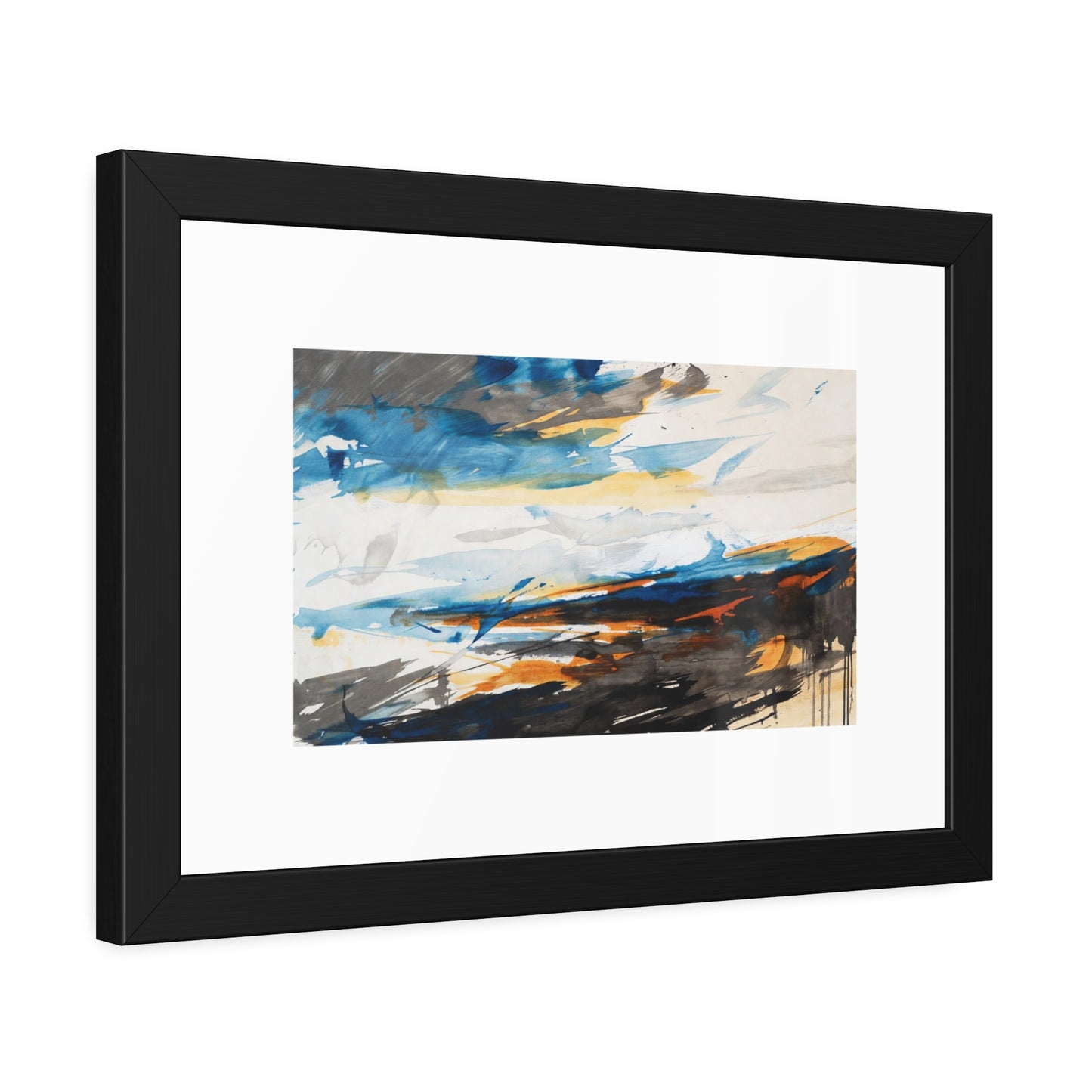 Framed Abstract Poster — Blue & Gold Coastal Abstract Art Print