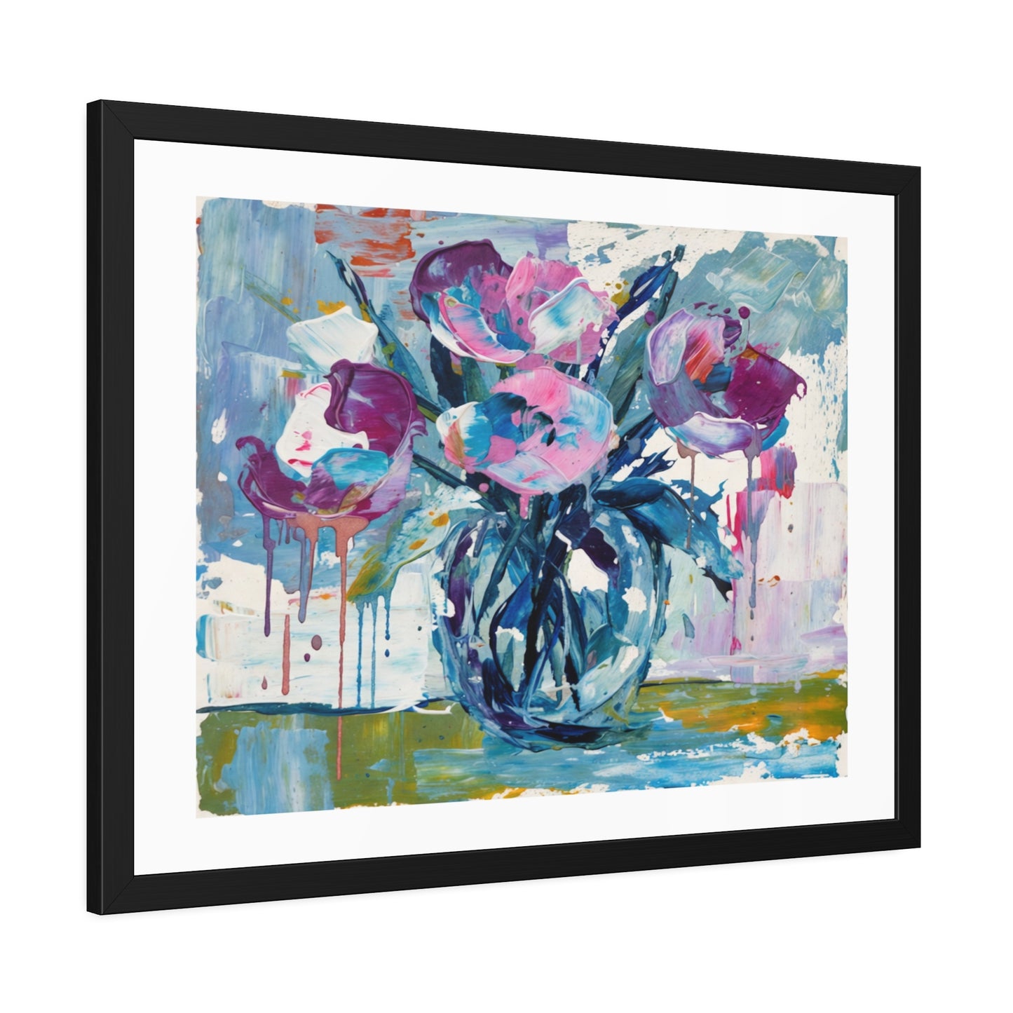 Framed Floral Art Print — Colorful Abstract Vase Poster