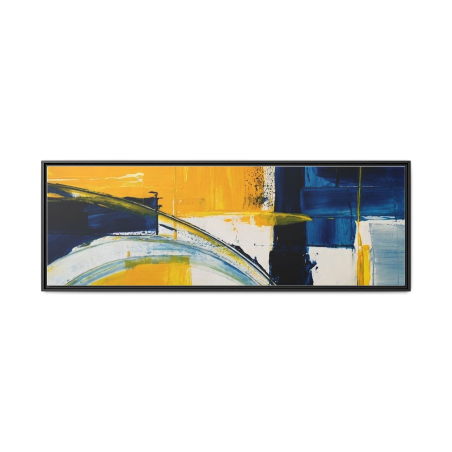 Abstract Yellow & Blue Framed Canvas Wall Art — Modern Matte Canvas Print