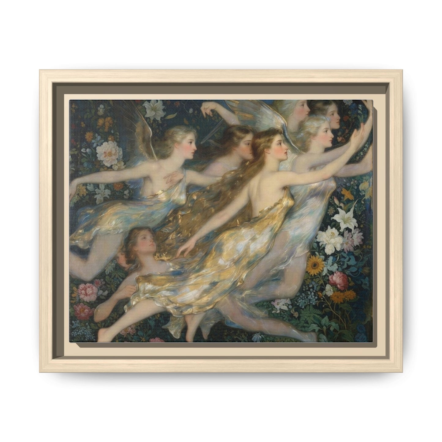 Framed Matte Canvas Wall Art — Vintage Fairies & Floral Painting