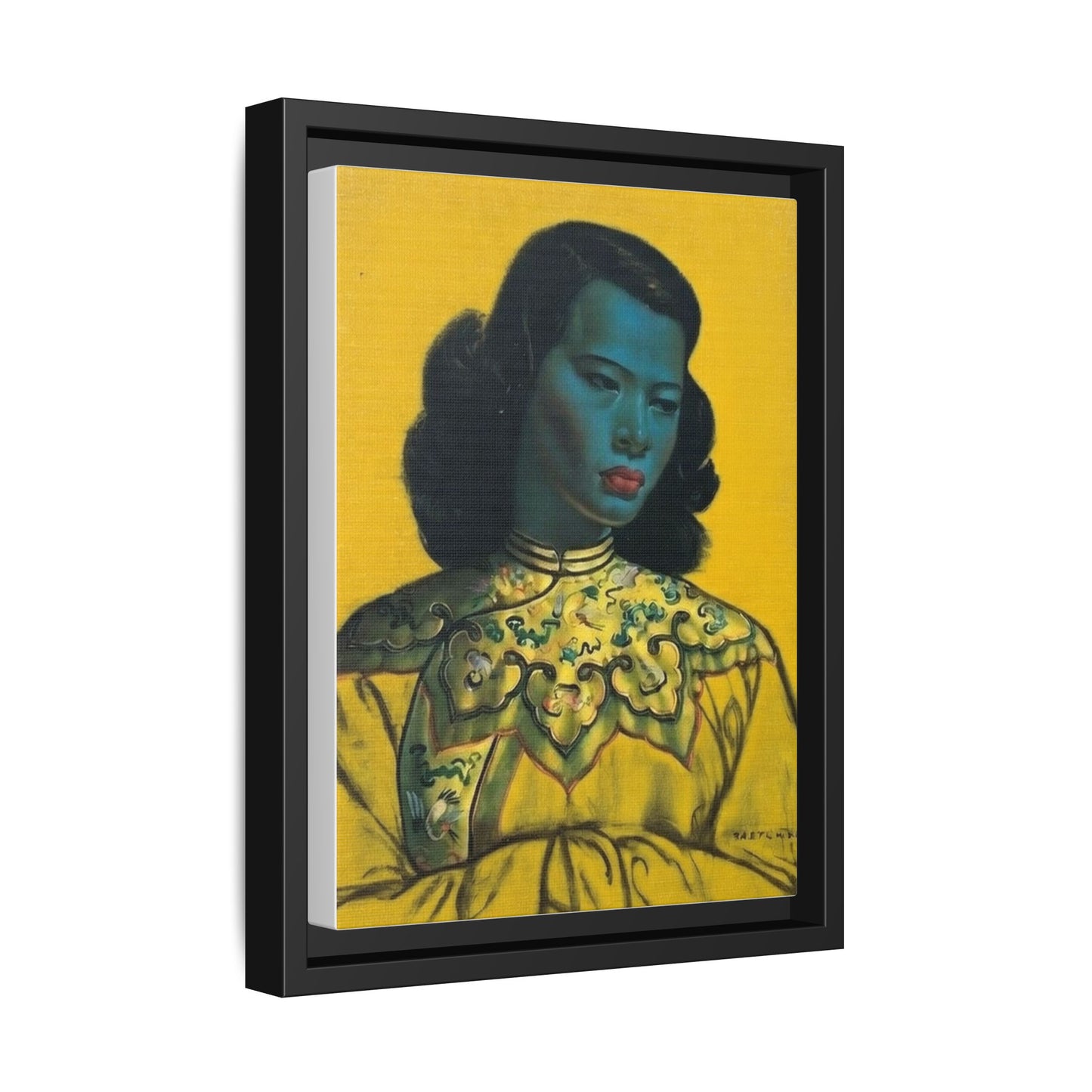 Framed Matte Canvas Art Print — Vintage Portrait with Yellow Background