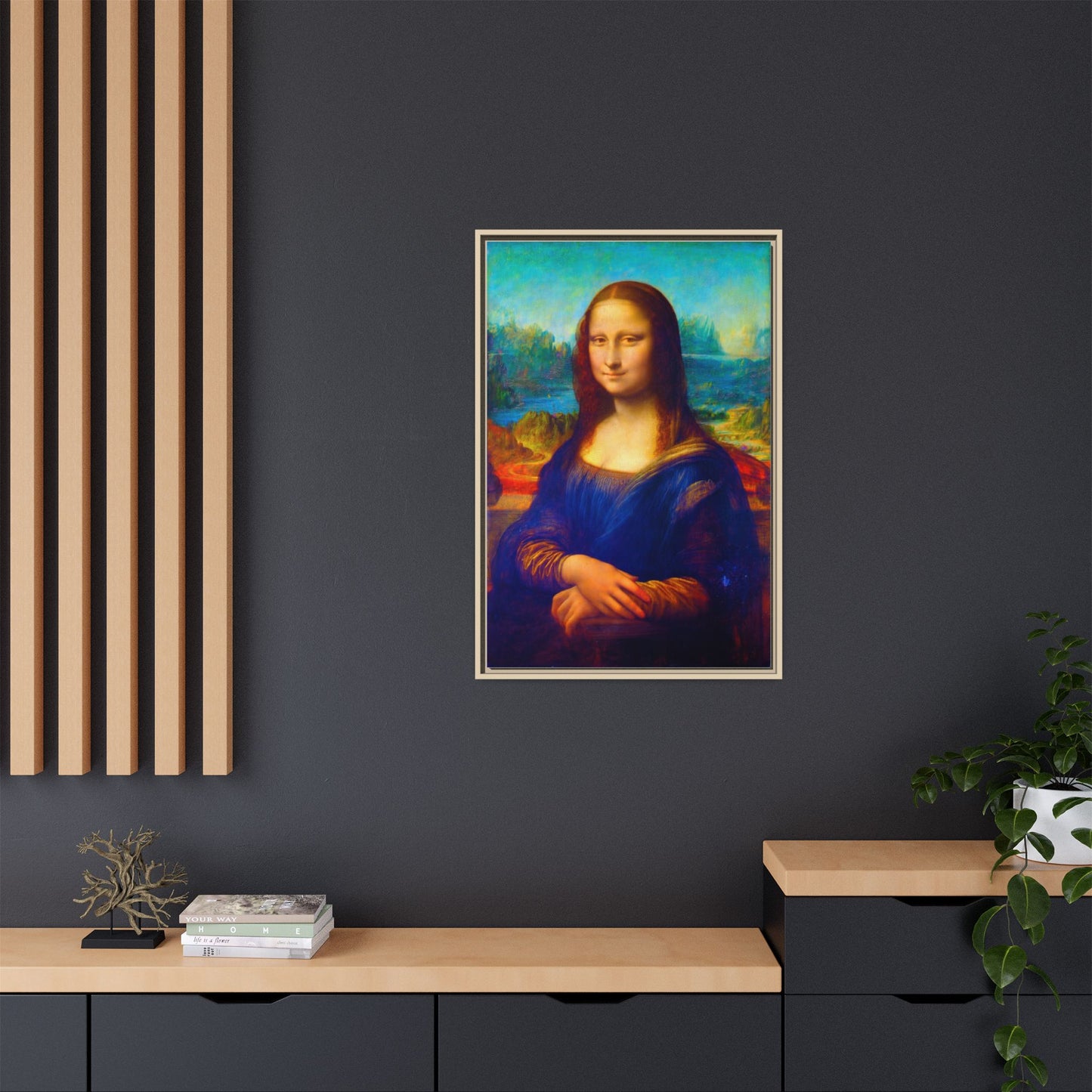 Framed Matte Canvas Print — Colorful Mona Lisa Wall Art