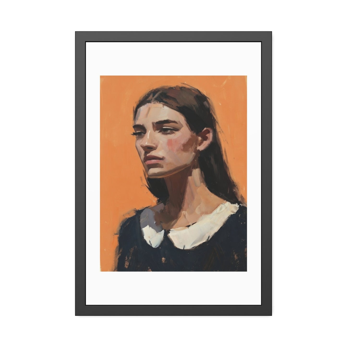 Framed Art Print — Portrait Painting on Orange Background