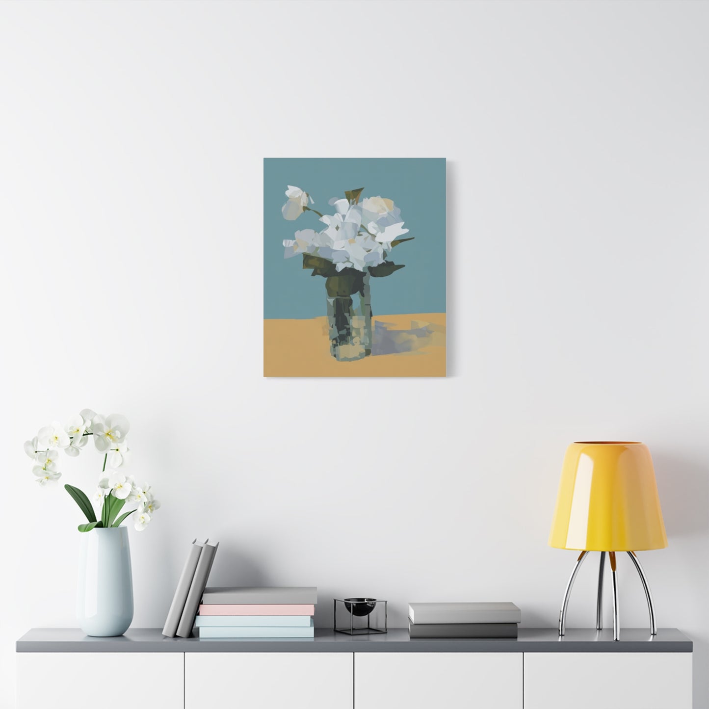 Abstract White Roses Canvas Art - Floral Vase Wall Decor