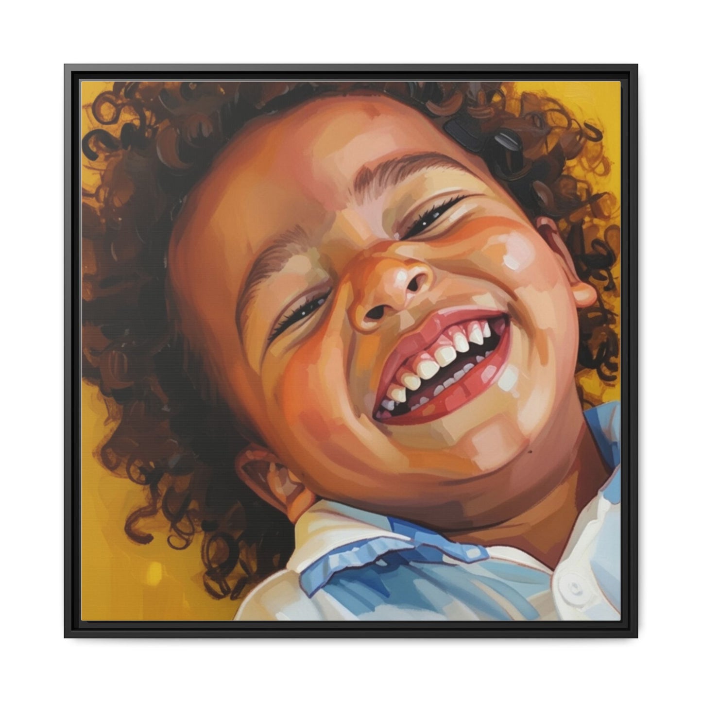 Framed Matte Canvas Print – Joyful Child Portrait, Colorful Nursery Wall Art
