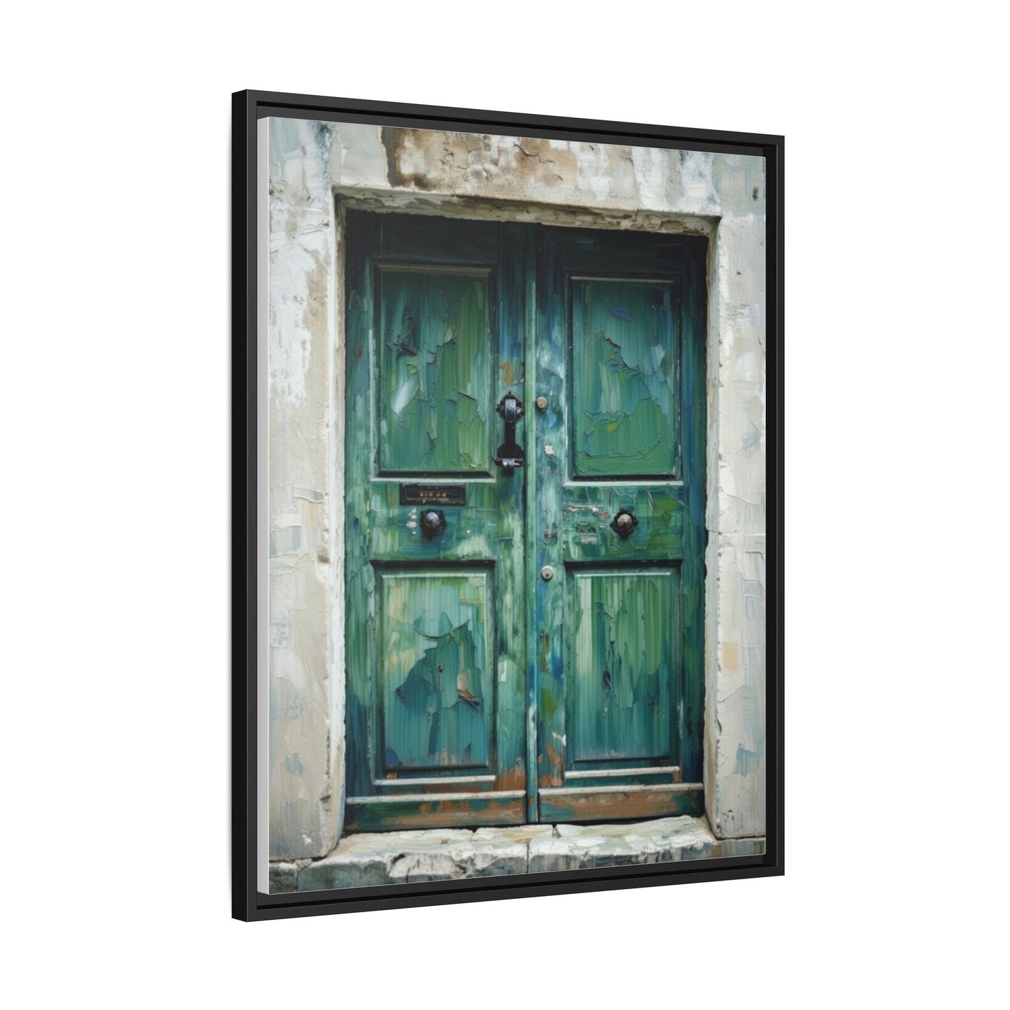 Framed Matte Canvas Art — Weathered Green Door Wall Print