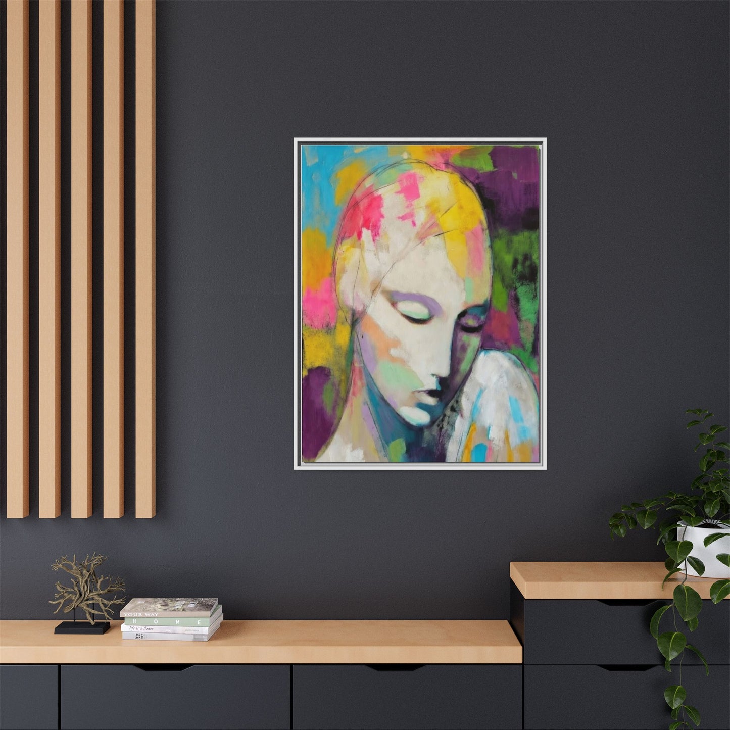 Framed Matte Canvas Art - Colorful Abstract Portrait