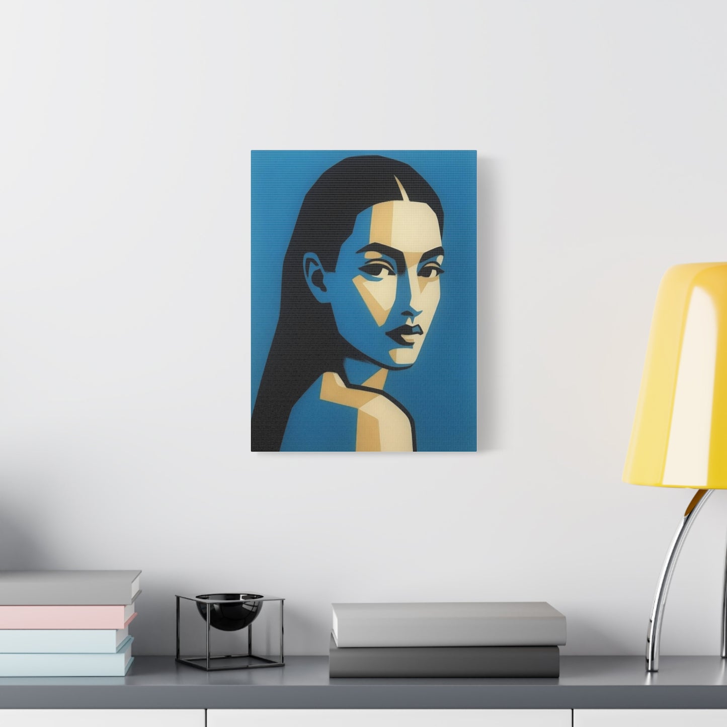 Blue Geometric Portrait Canvas - Modern Stretched Wall Art