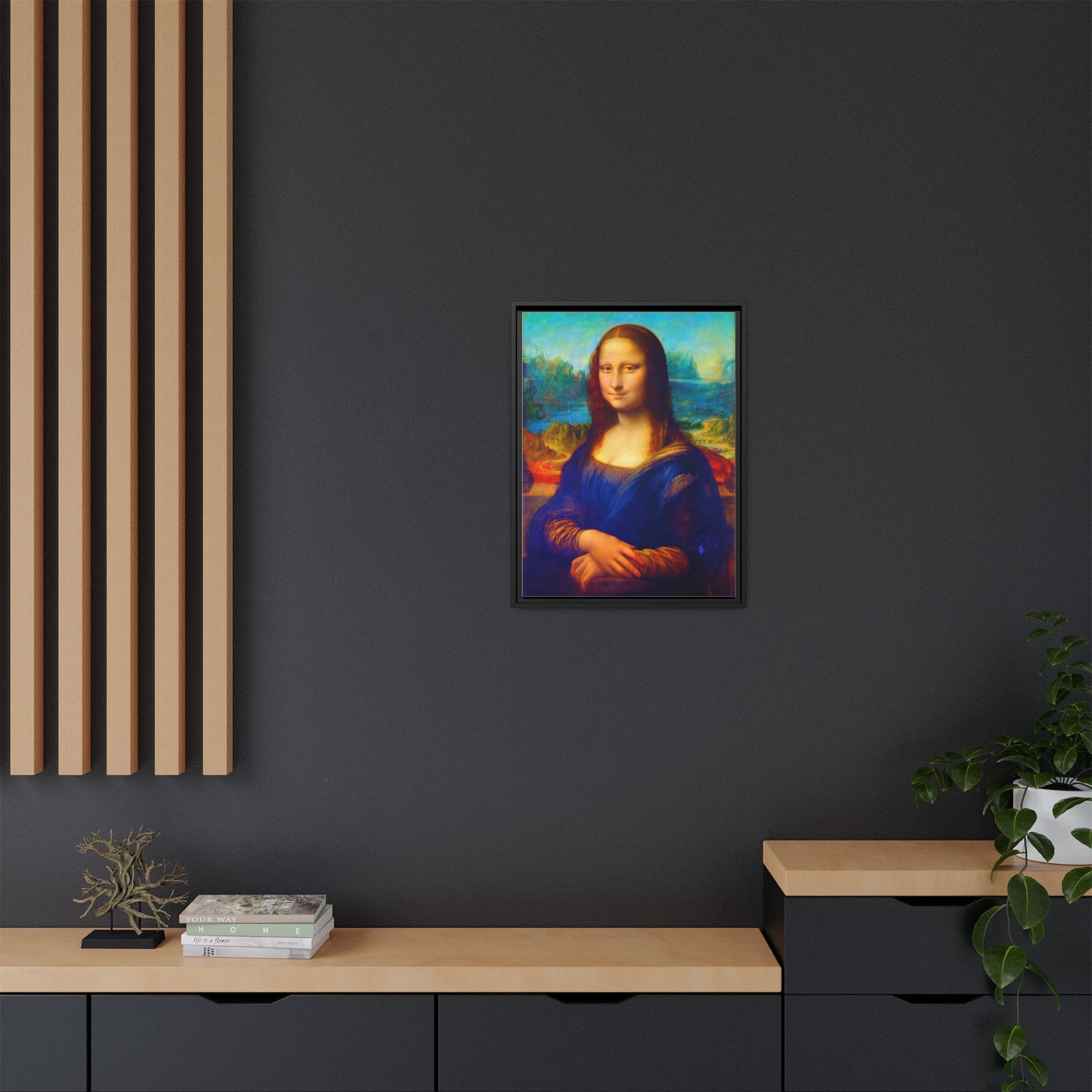 Framed Matte Canvas Print — Colorful Mona Lisa Wall Art