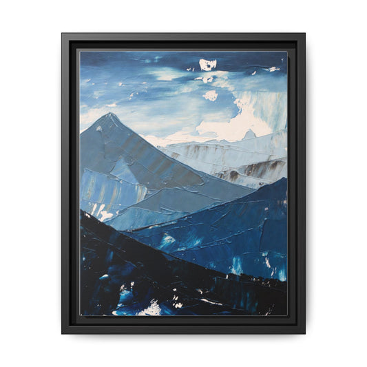 Blue Mountain Landscape Matte Canvas Framed | Abstract Mountain Wall Art