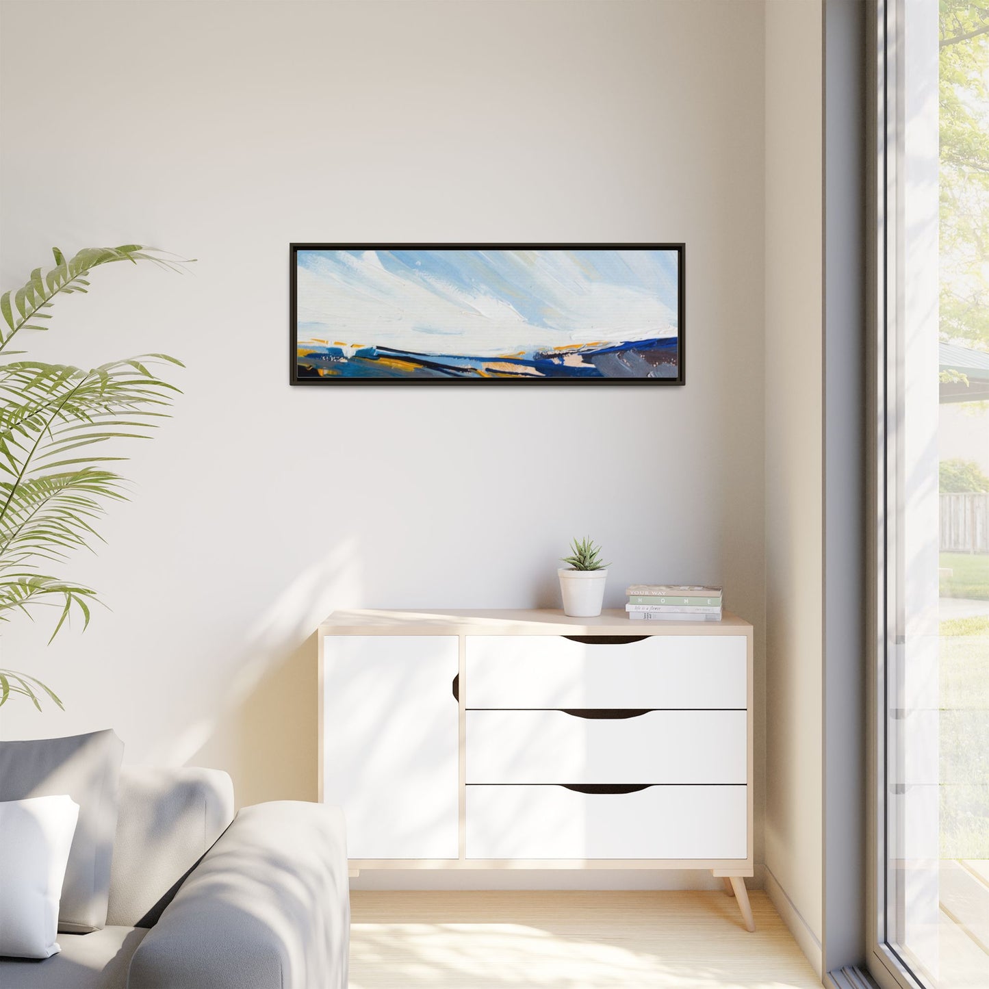 Framed Abstract Seascape Canvas Print — Matte Multi‑Color Wall Art