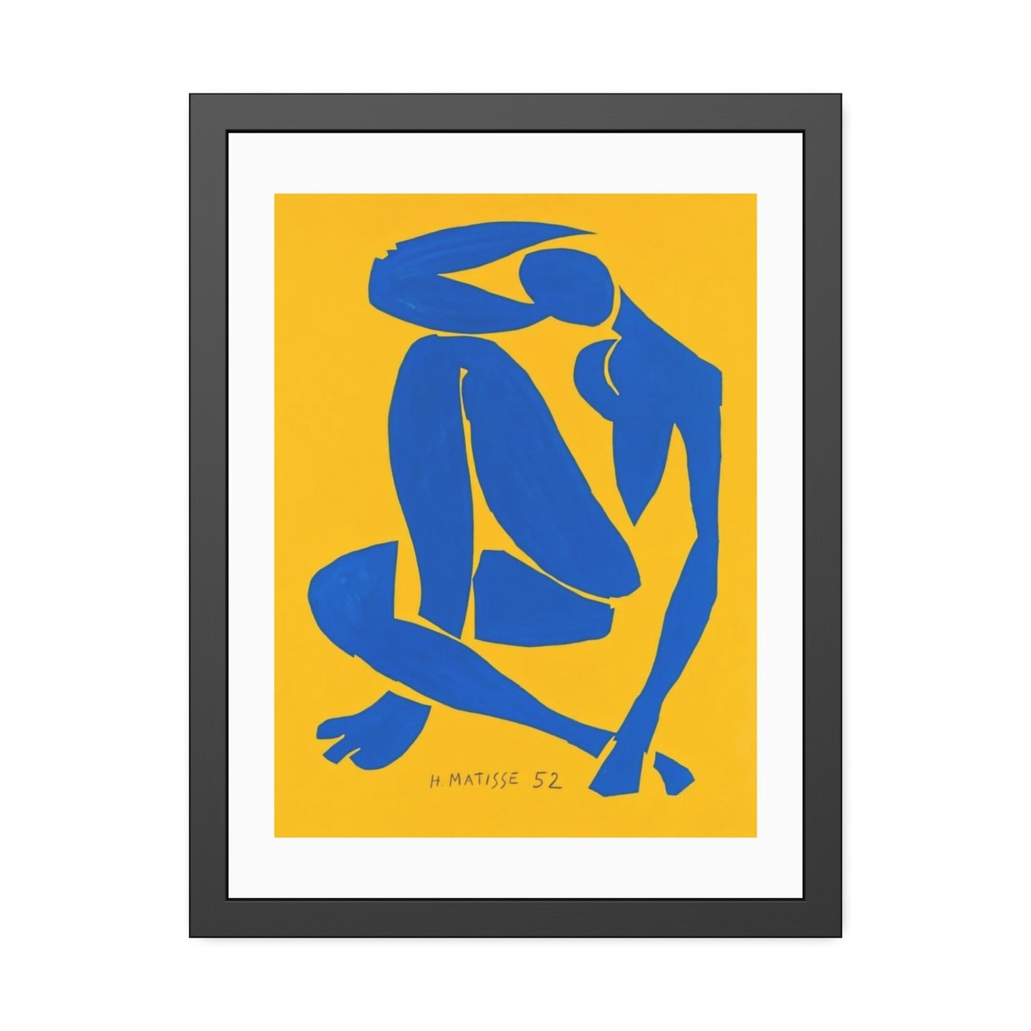 Framed Art Print - Blue Cutout Figure on Yellow (Matisse Style)