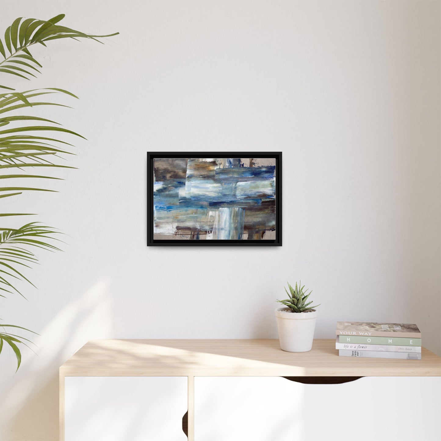 Abstract Blue Coastal Matte Canvas Framed Wall Art