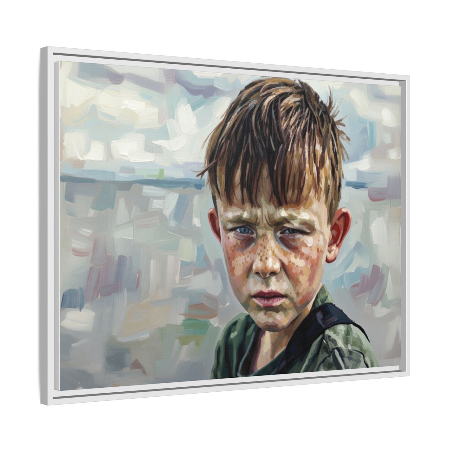 Framed Matte Canvas: Gritty Boy Portrait Art Print