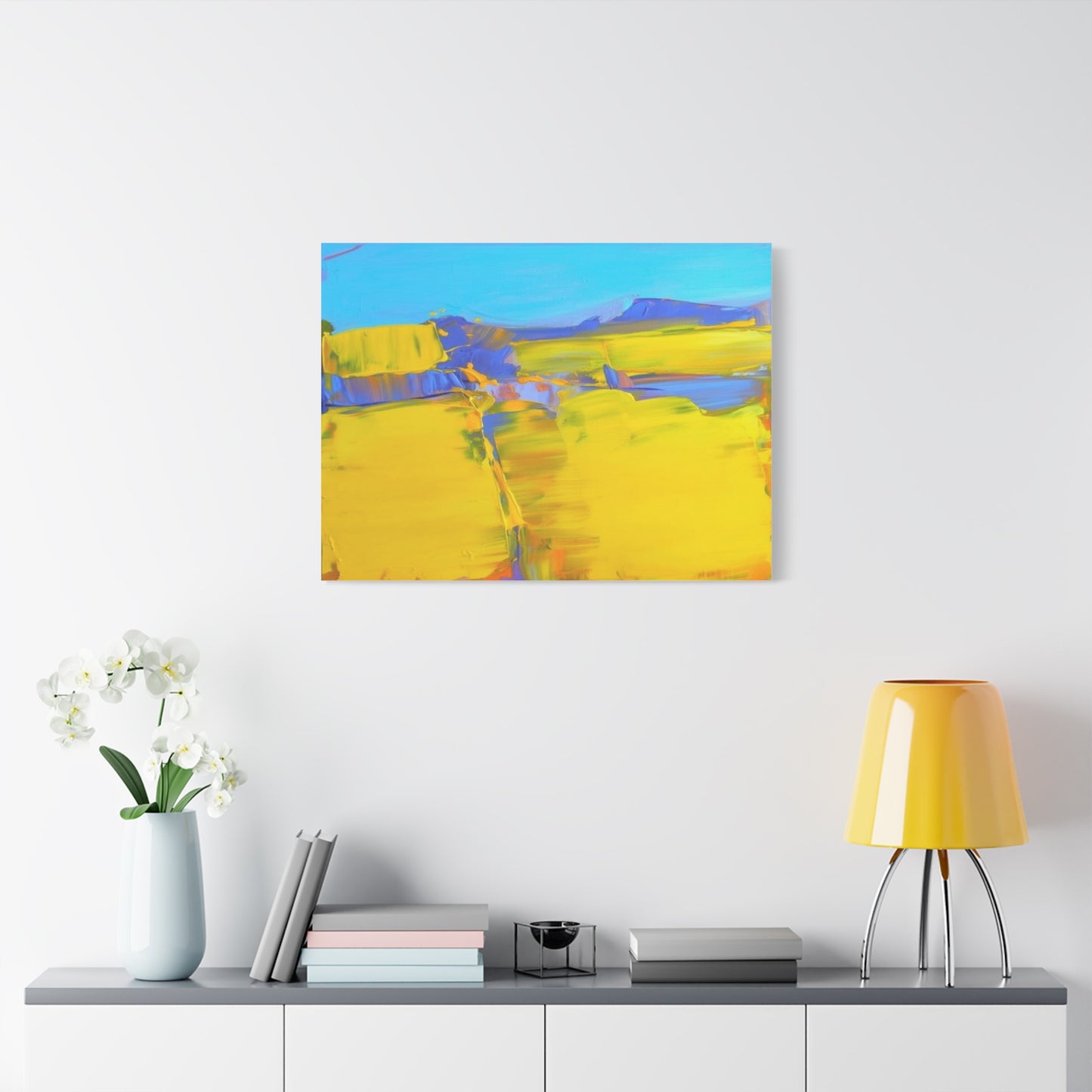 Abstract Yellow Field Canvas Wall Art  Vibrant Landscape Matte Stretched Canvas 1.25"