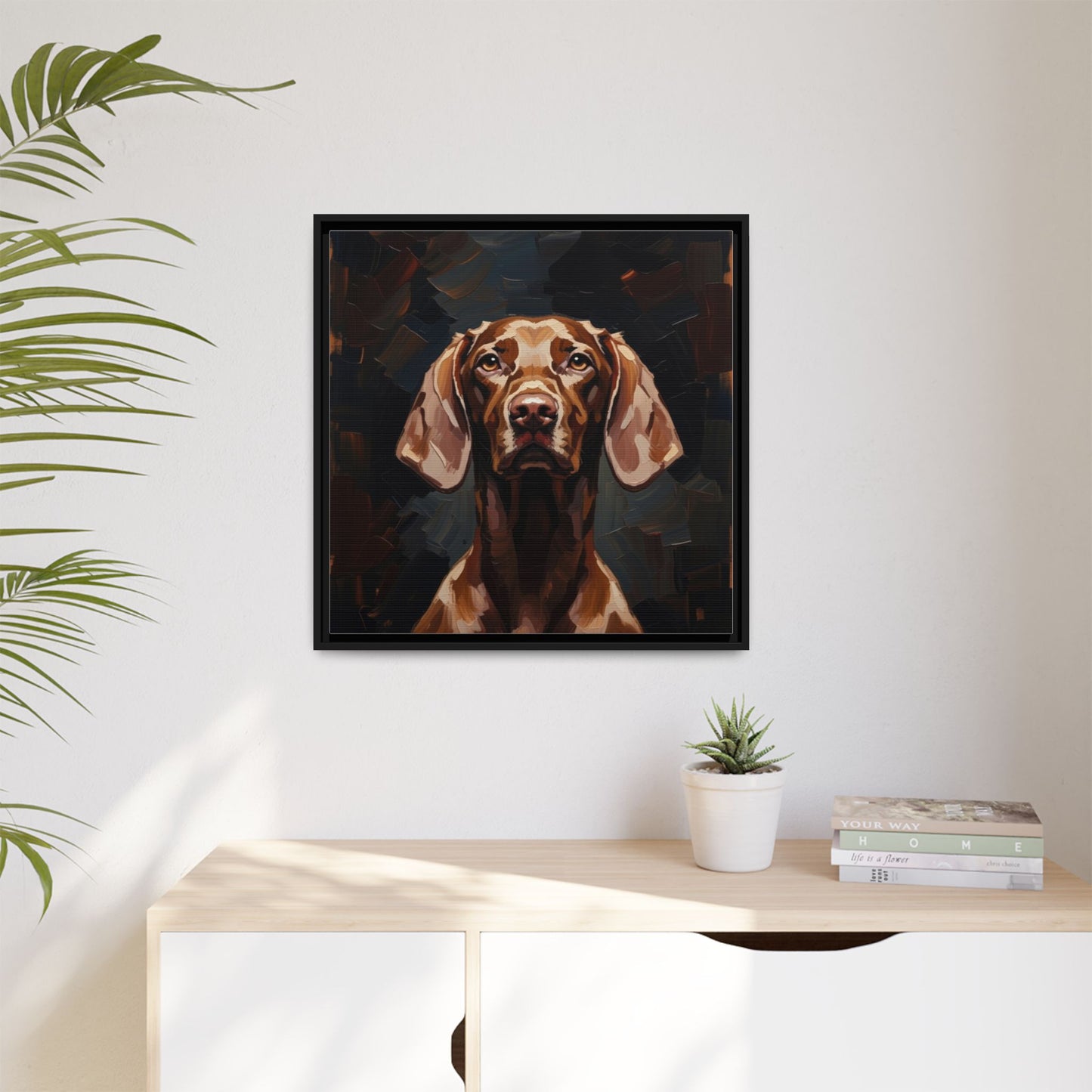 Framed Matte Canvas Dog Portrait – Brown Vizsla Wall Art