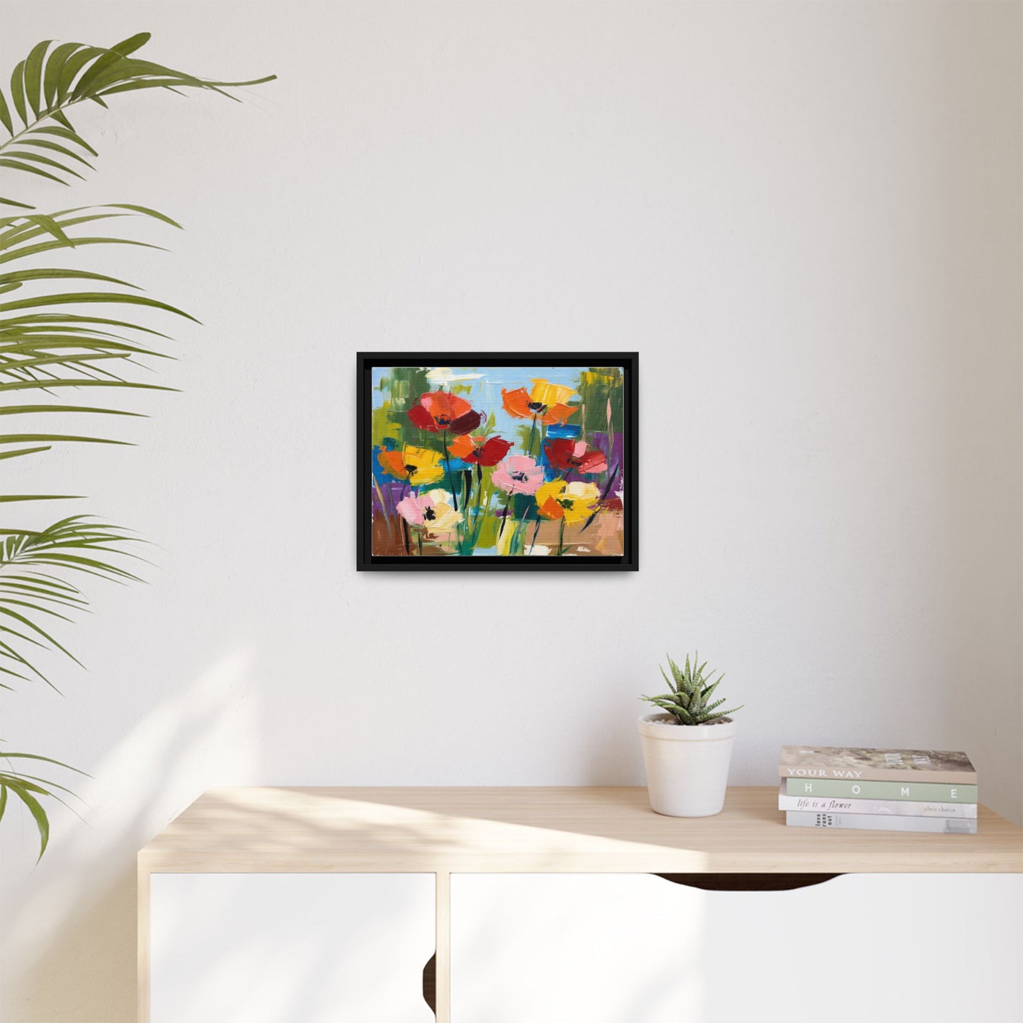 Framed Floral Canvas Print — Colorful Abstract Poppy Artwork