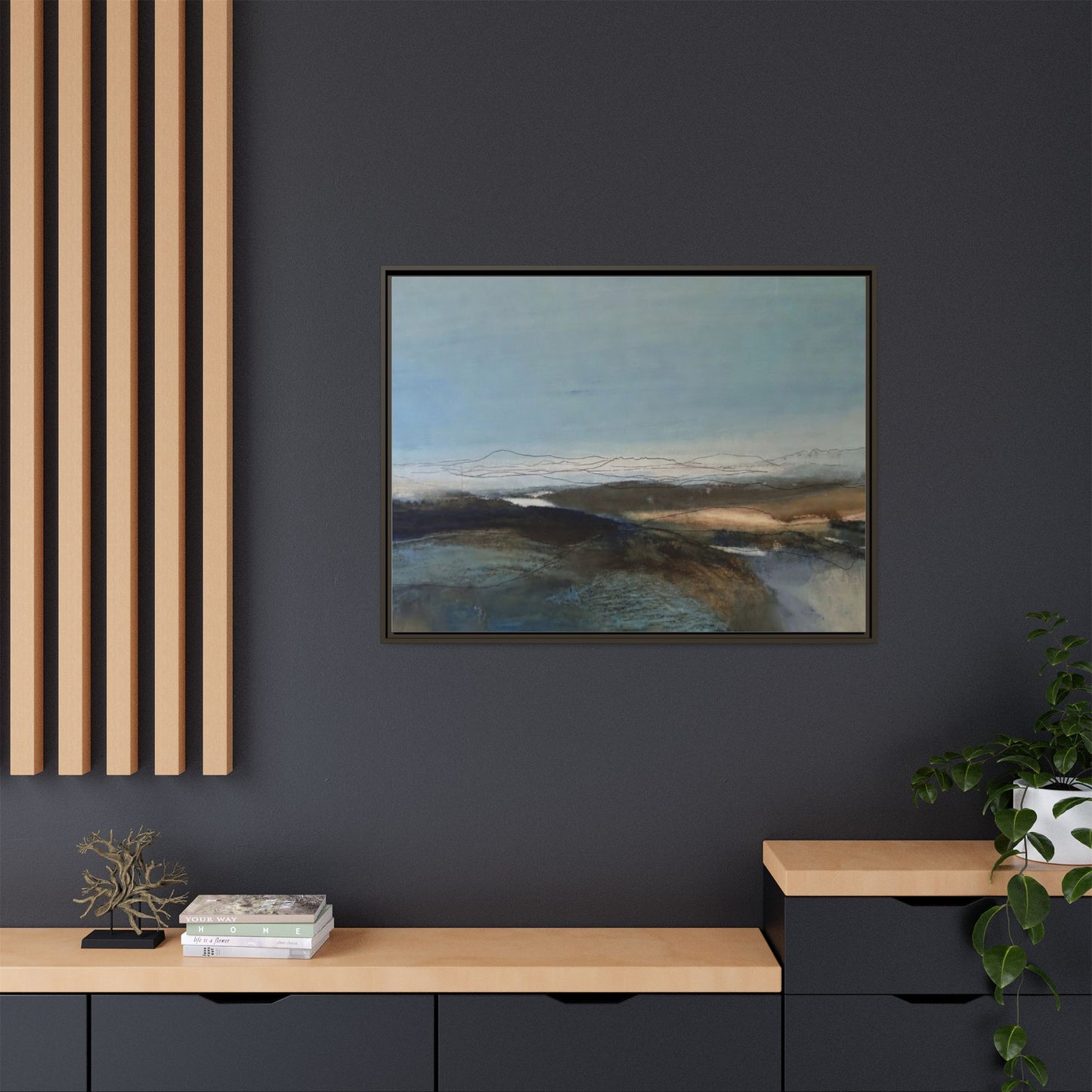 Framed Matte Canvas Wall Art — Serene Abstract Blue Landscape