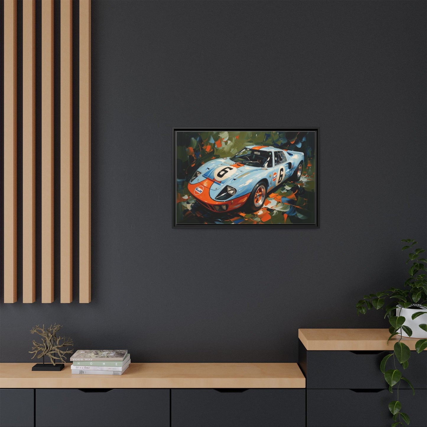 Gulf Racing GT40 Matte Framed Canvas — Vintage Sports Car Wall Art