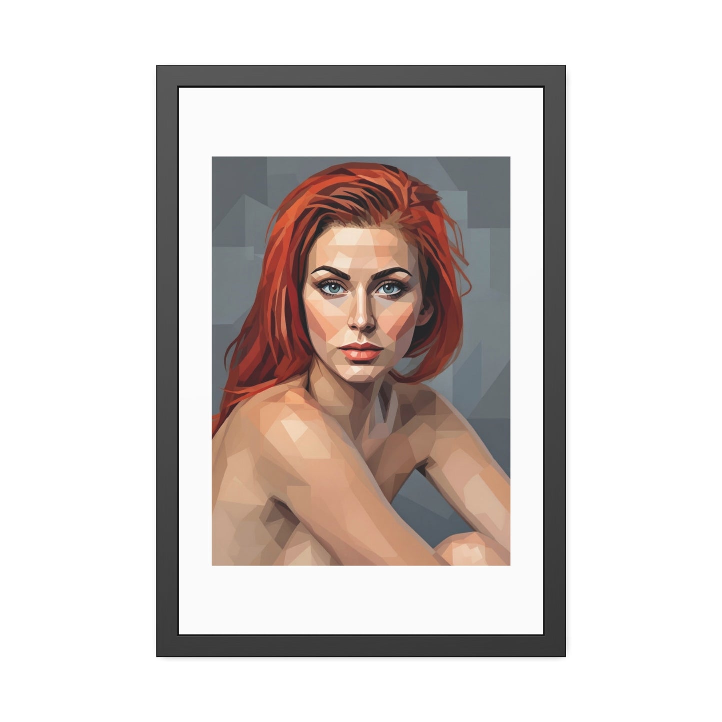 Framed Poster — Geometric Redhead Portrait Art Print