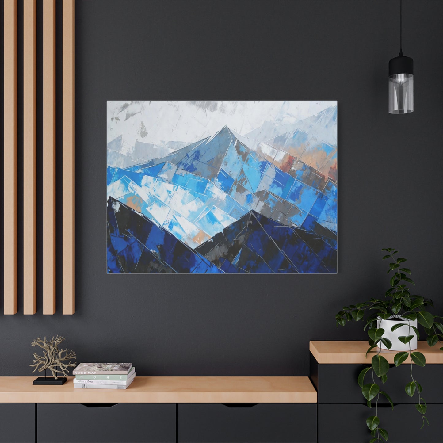 Blue Abstract Mountain Canvas Print – Modern Geometric Landscape Wall Art