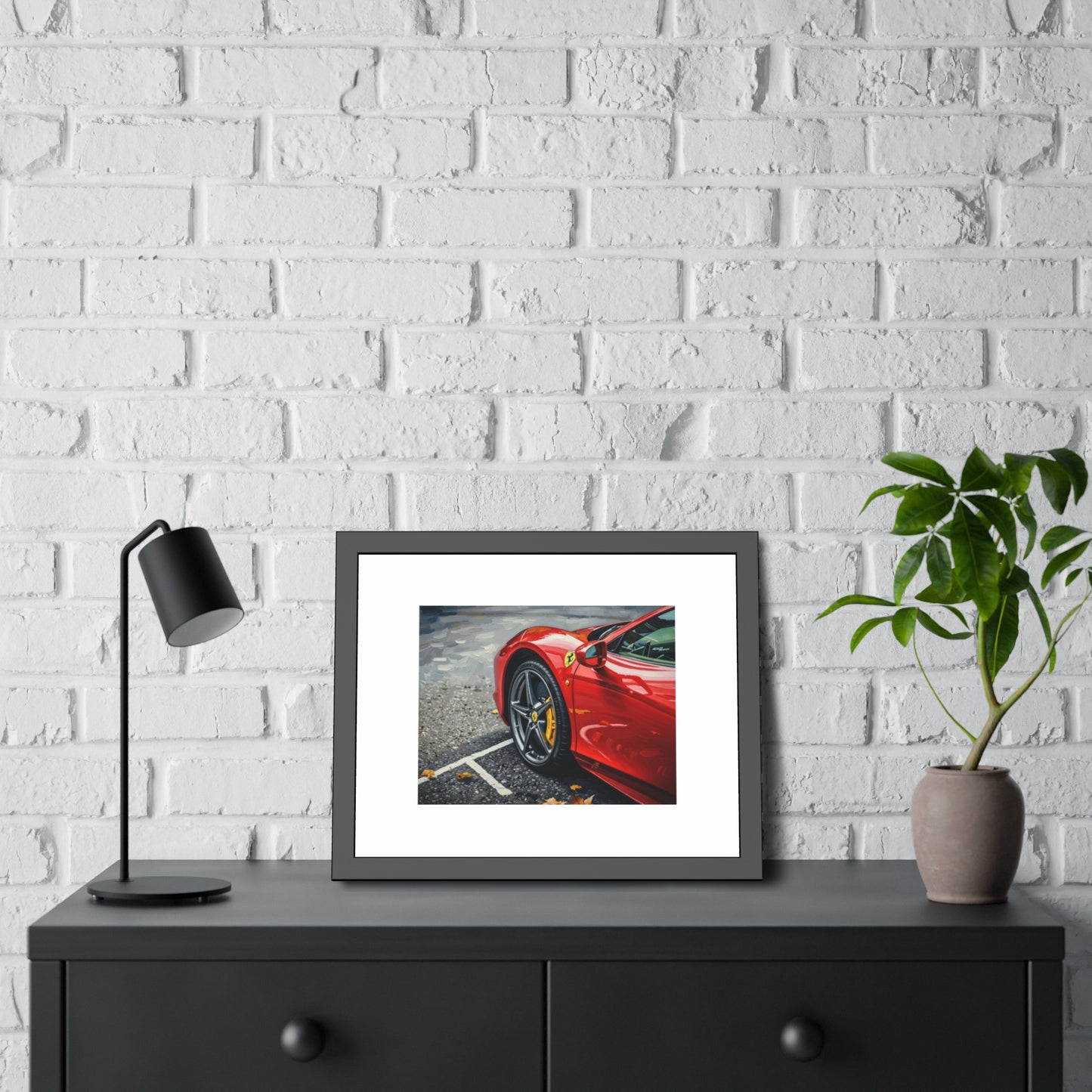 Framed Poster - Red Sports Car Photo, Modern Automotive Wall Art
