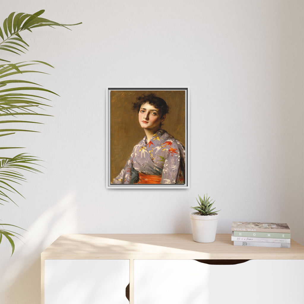 Girl in a Japanese Costume by William Merritt Chase Framed Matte Canvas Wall Art Print
