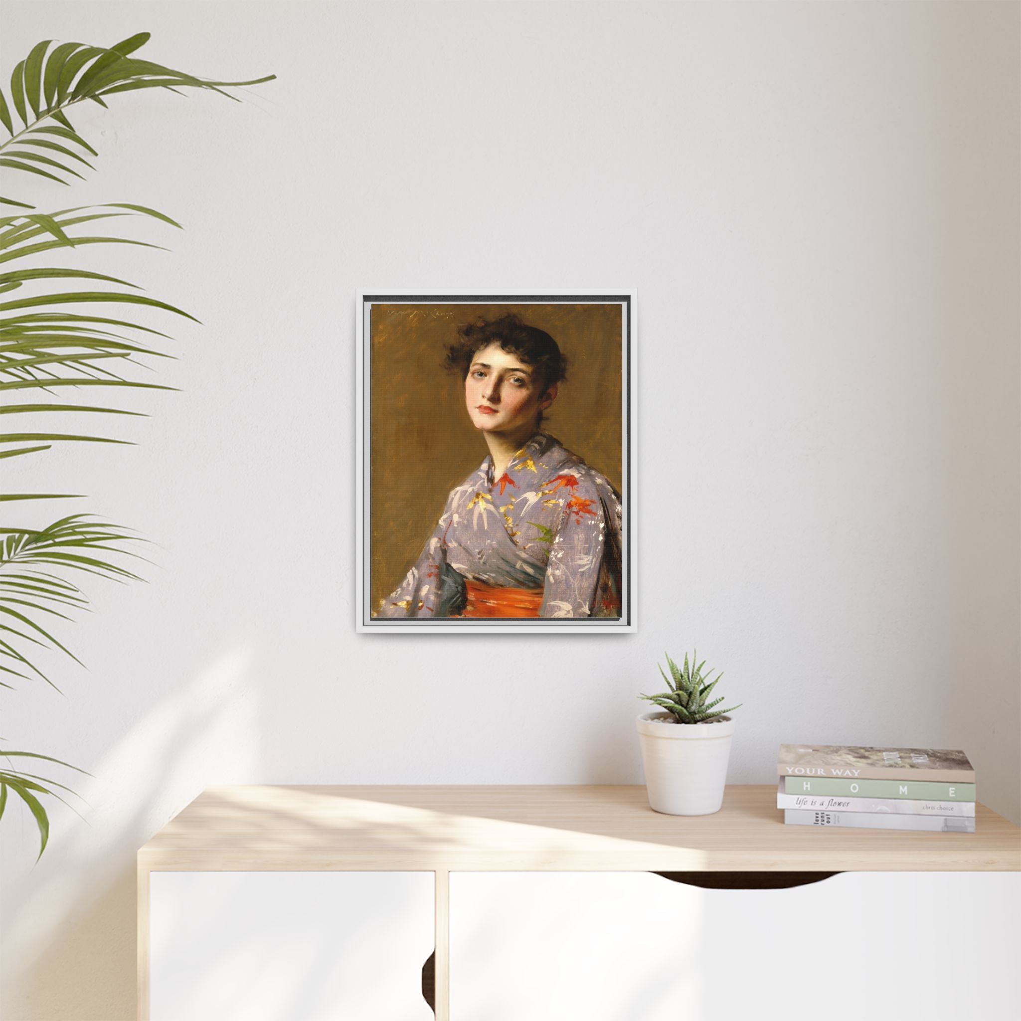 Girl in a Japanese Costume by William Merritt Chase Framed Matte Canvas Wall Art Print