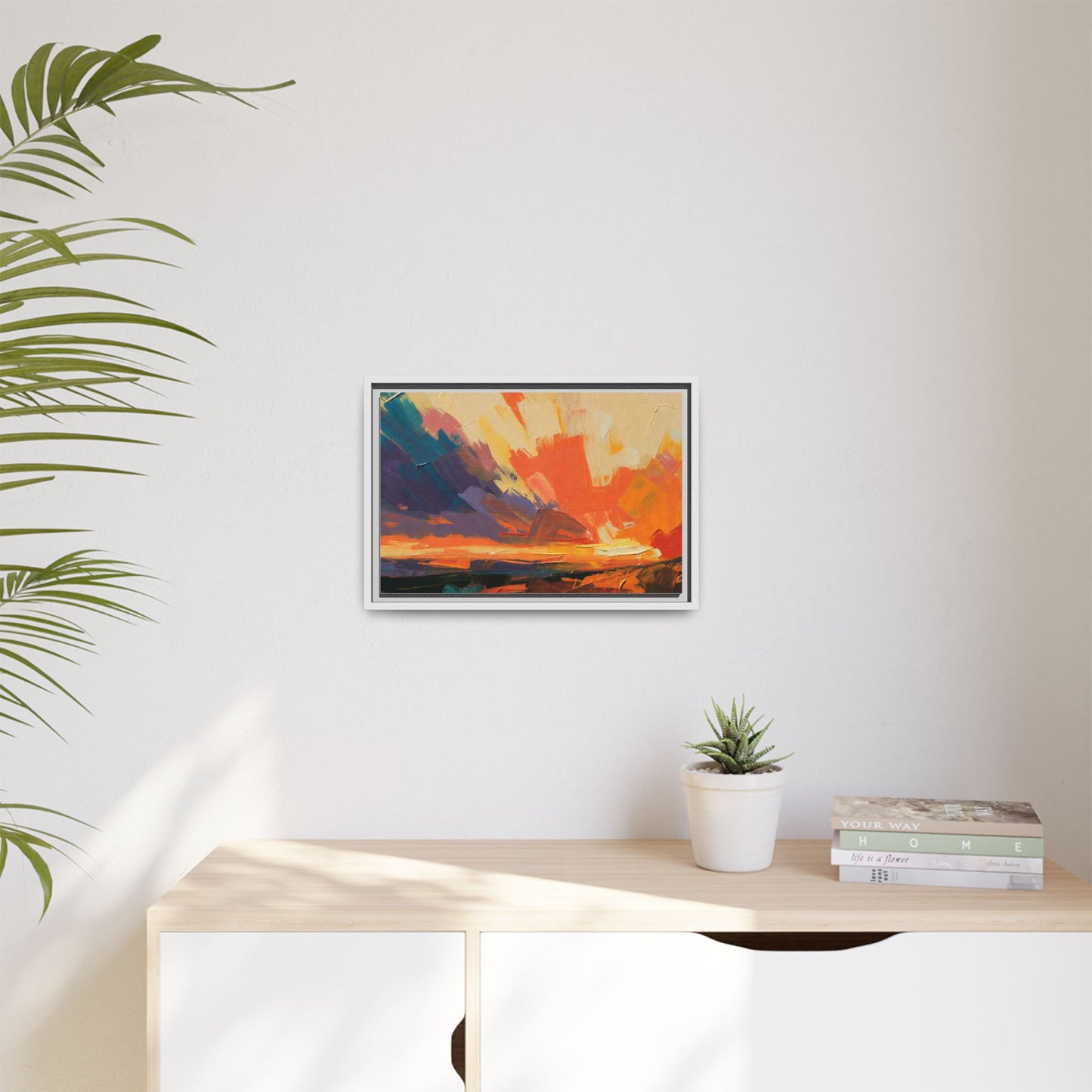 Framed Abstract Sunset Canvas Art – Multicolor Matte Wall Decor
