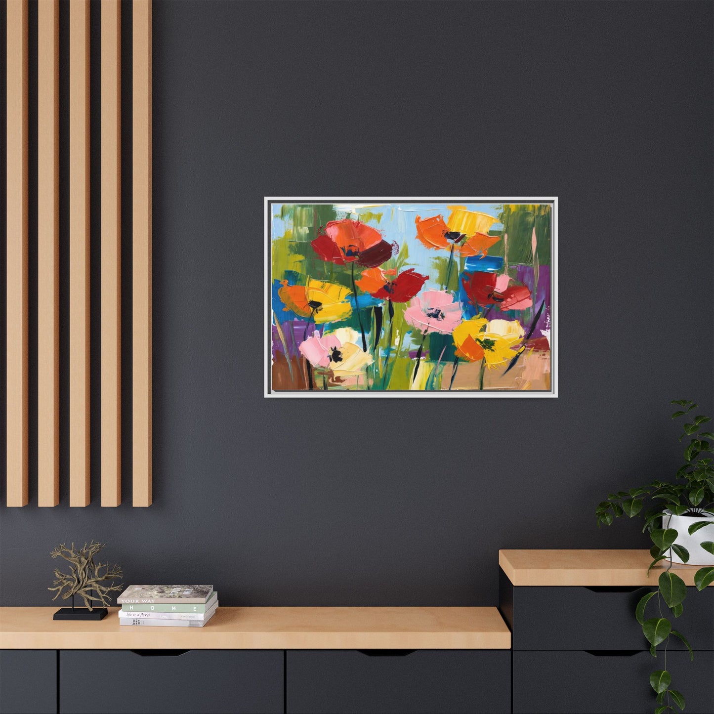 Framed Floral Canvas Print — Colorful Abstract Poppy Artwork