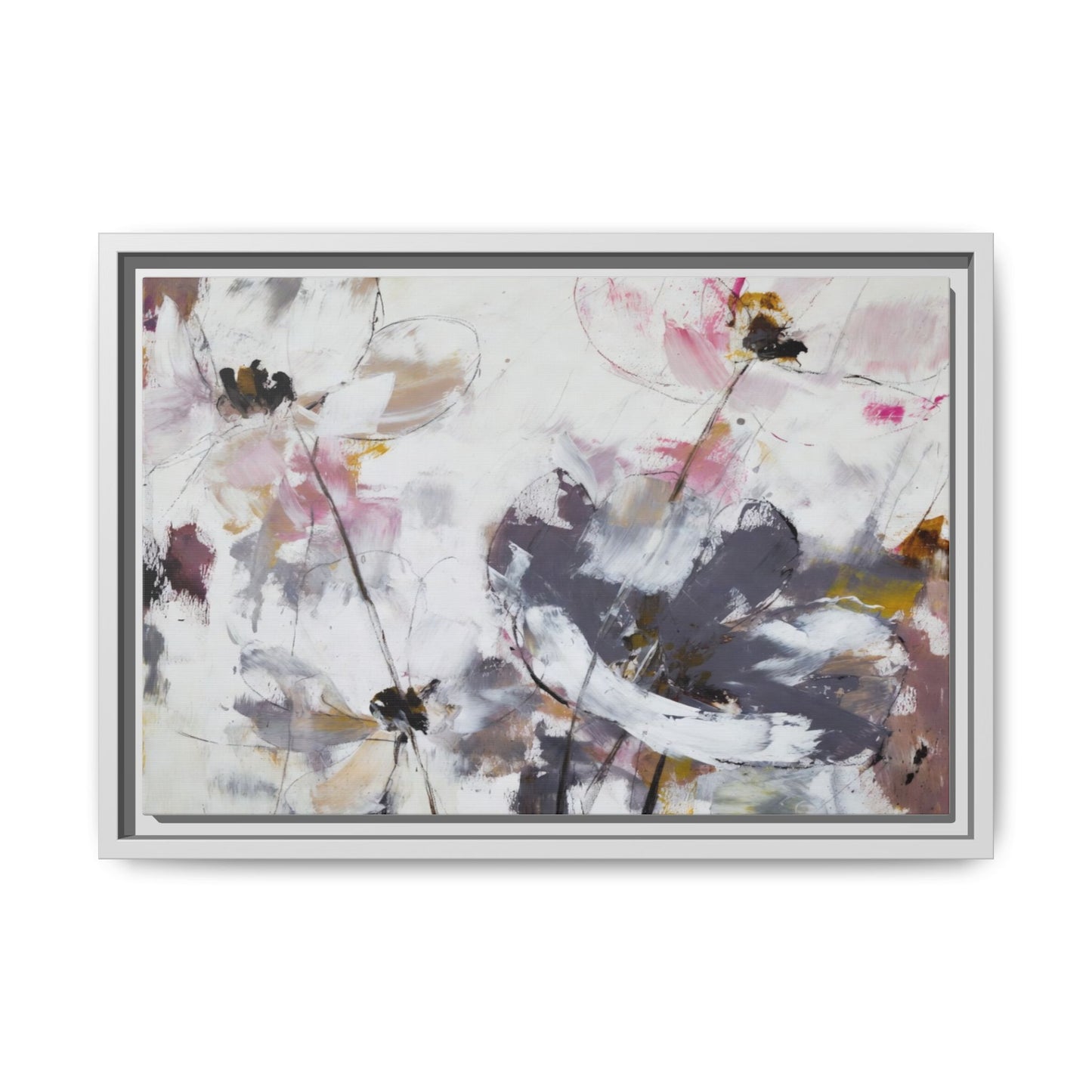 Abstract Floral Matte Canvas Framed Wall Art — Soft Watercolor Blooms