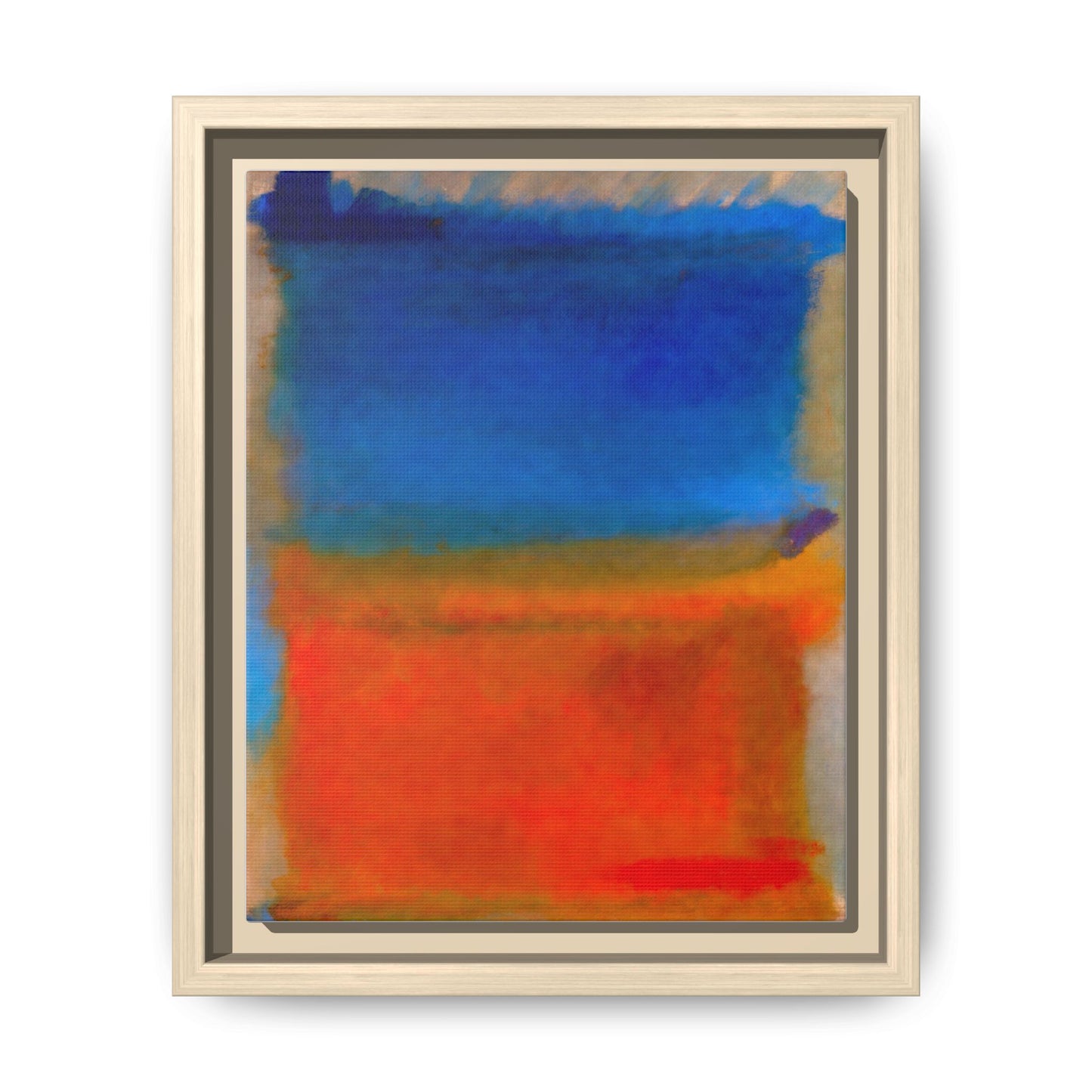 Abstract Color Block Matte Canvas Framed Wall Art — Blue & Orange Modern Painting