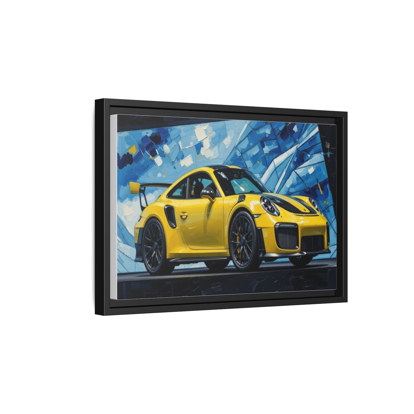 Yellow Porsche Sports Car Matte Framed Canvas – Modern Automotive Wall Art