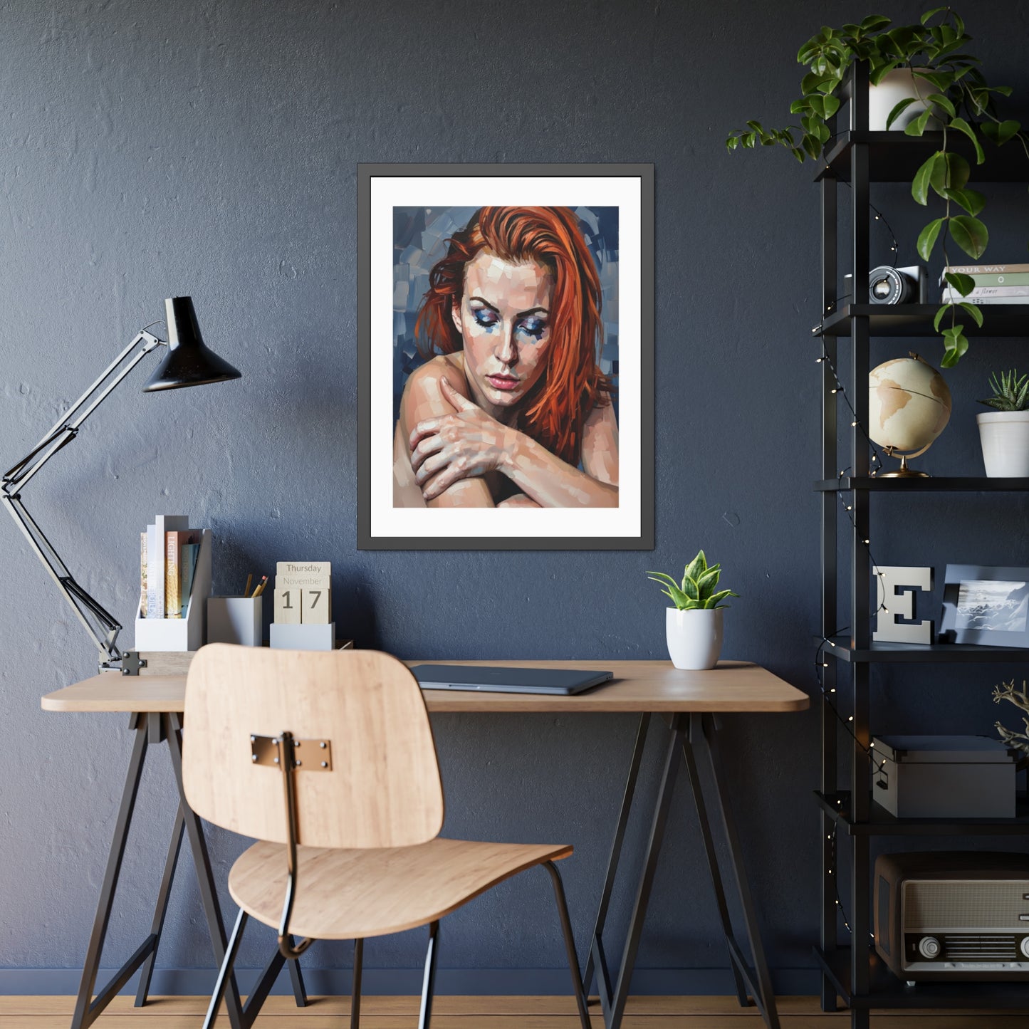 Framed Poster - Moody Redhead Portrait Art Print (Framed)