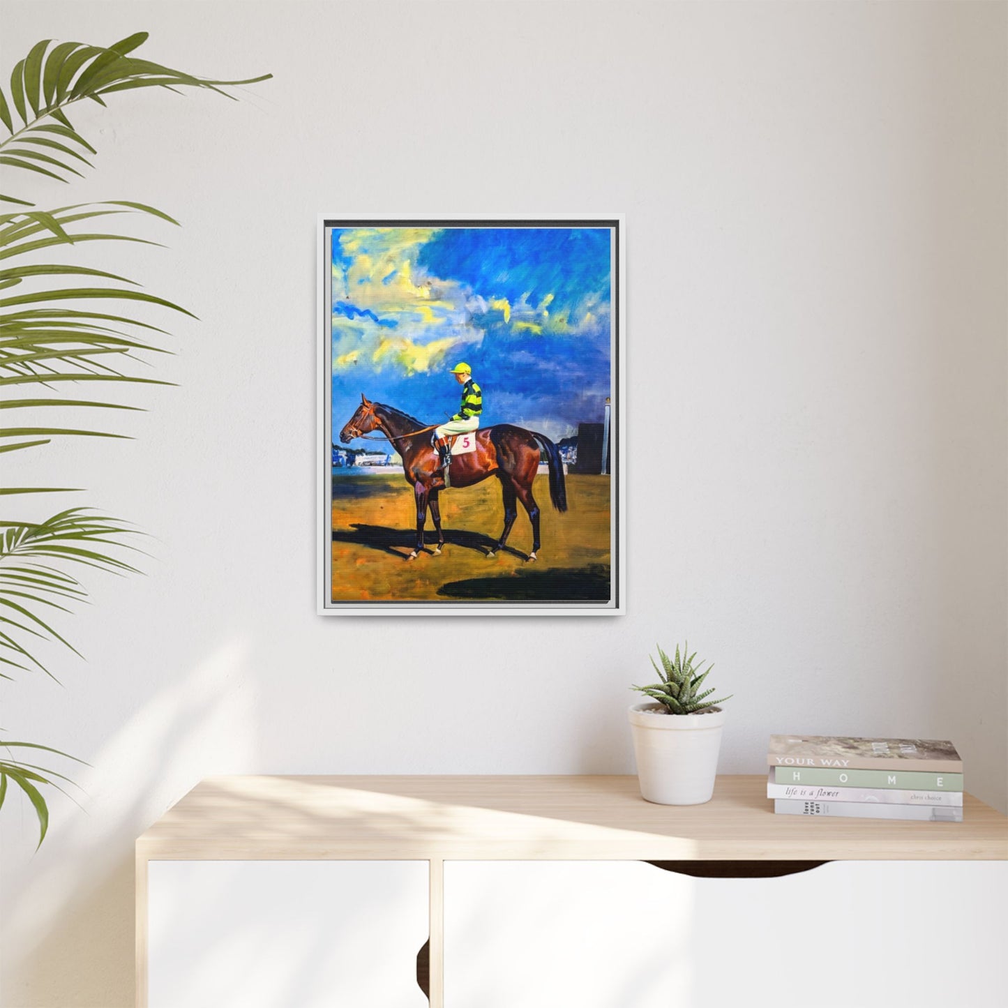 Framed Matte Canvas — Jockey on Racehorse Vintage Equestrian Wall Art