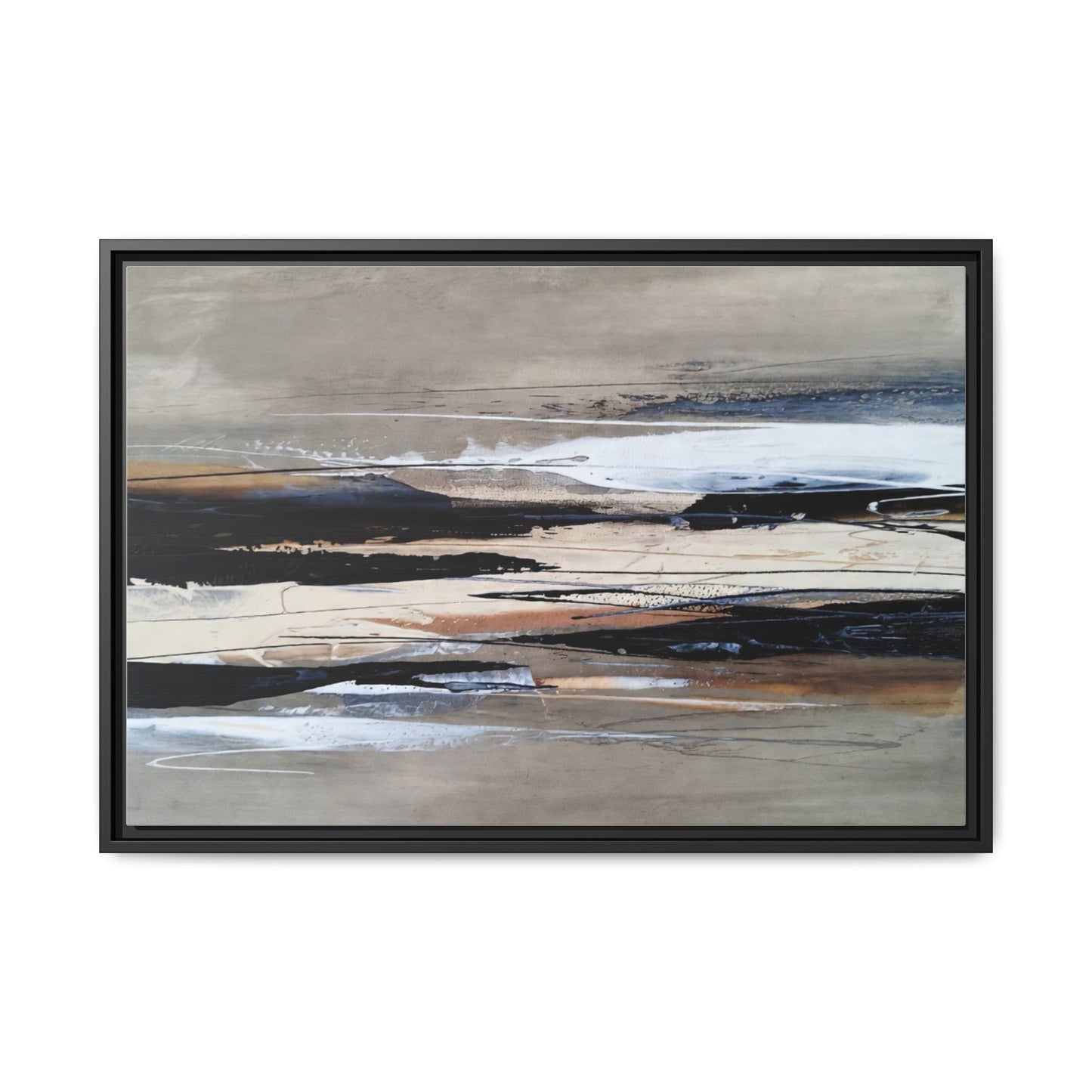 Abstract Seascape Matte Canvas Framed Wall Art — Neutral Coastal Landscape