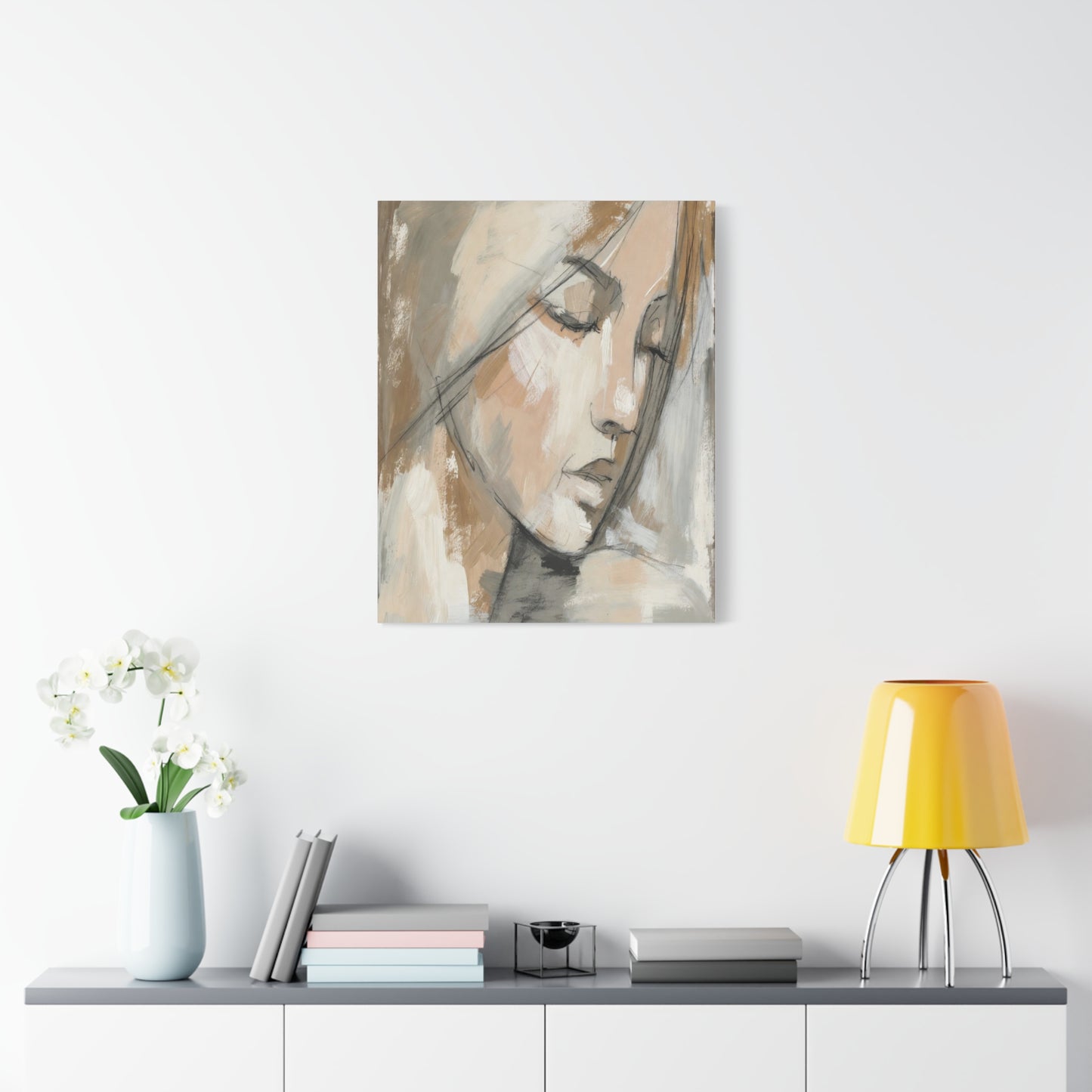 Serene Woman Portrait Matte Canvas Wall Art — Neutral Abstract Face Painting