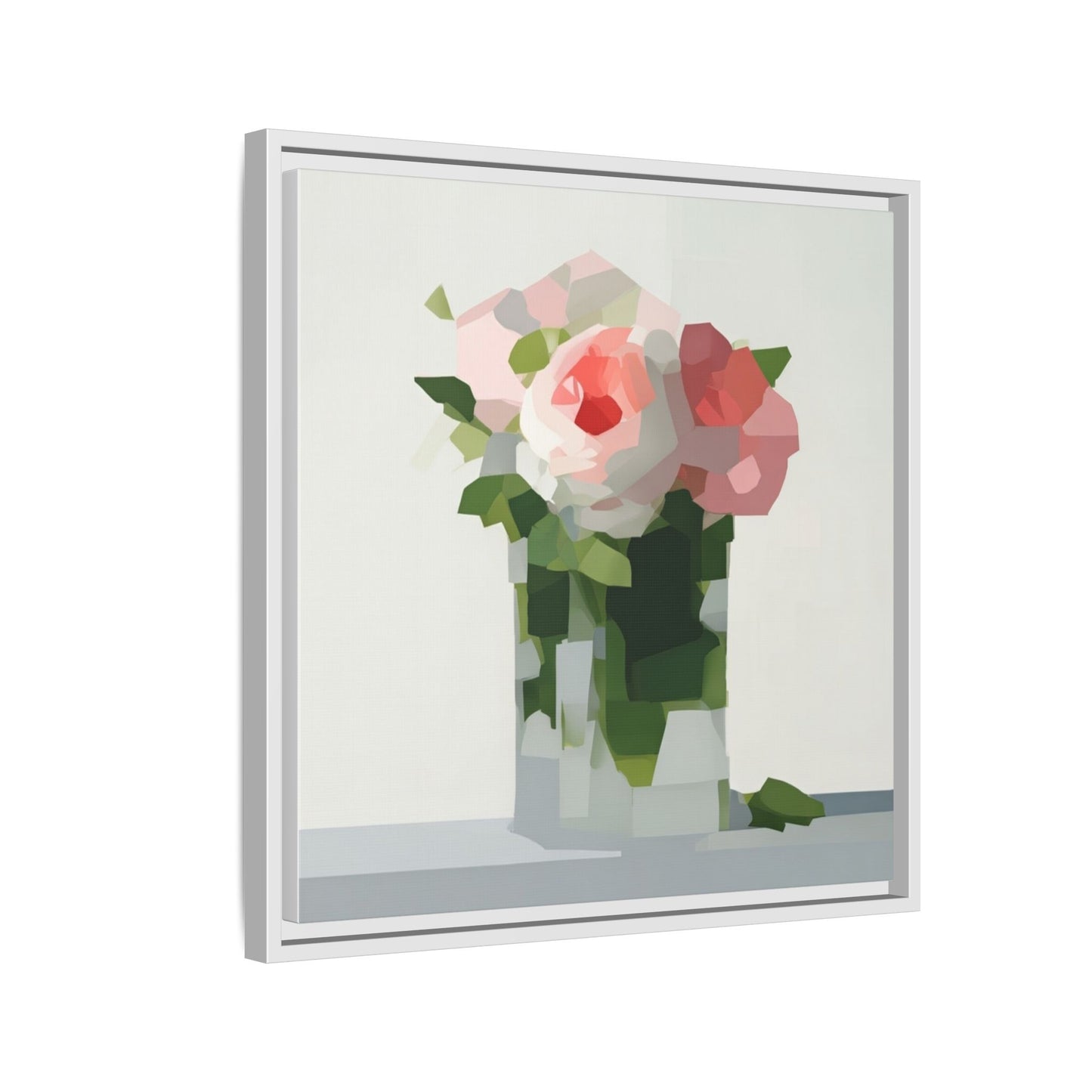 Framed Floral Canvas Print — Modern Pink Roses Still Life