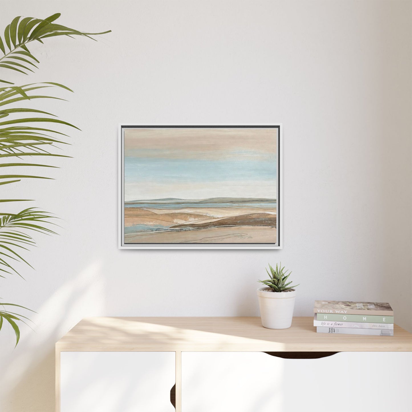 Framed Abstract Landscape Matte Canvas — Serene Coastal Horizon Wall Art