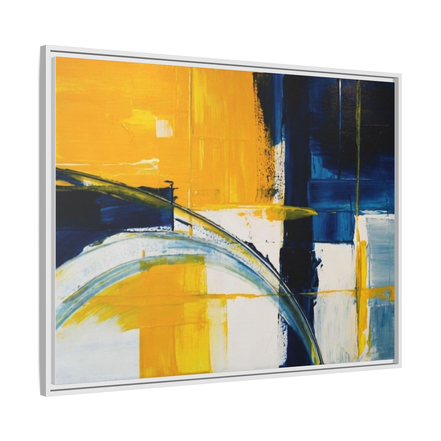Abstract Yellow & Blue Framed Canvas Wall Art — Modern Matte Canvas Print