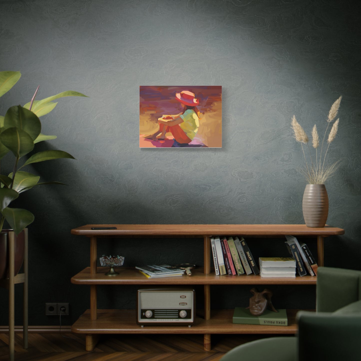 Sunset Daydream Canvas Art — Girl in Hat Matte Stretched Wall Art