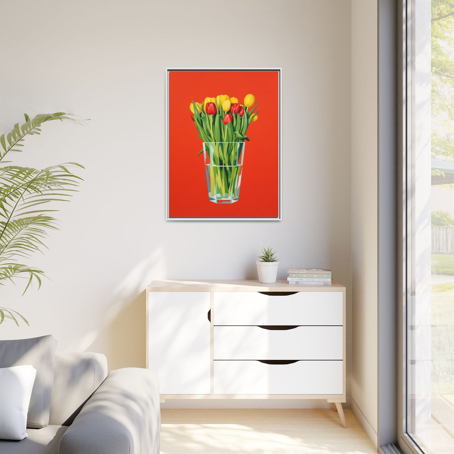 Framed Tulip Bouquet Matte Canvas Art — Vibrant Red Floral Wall Print